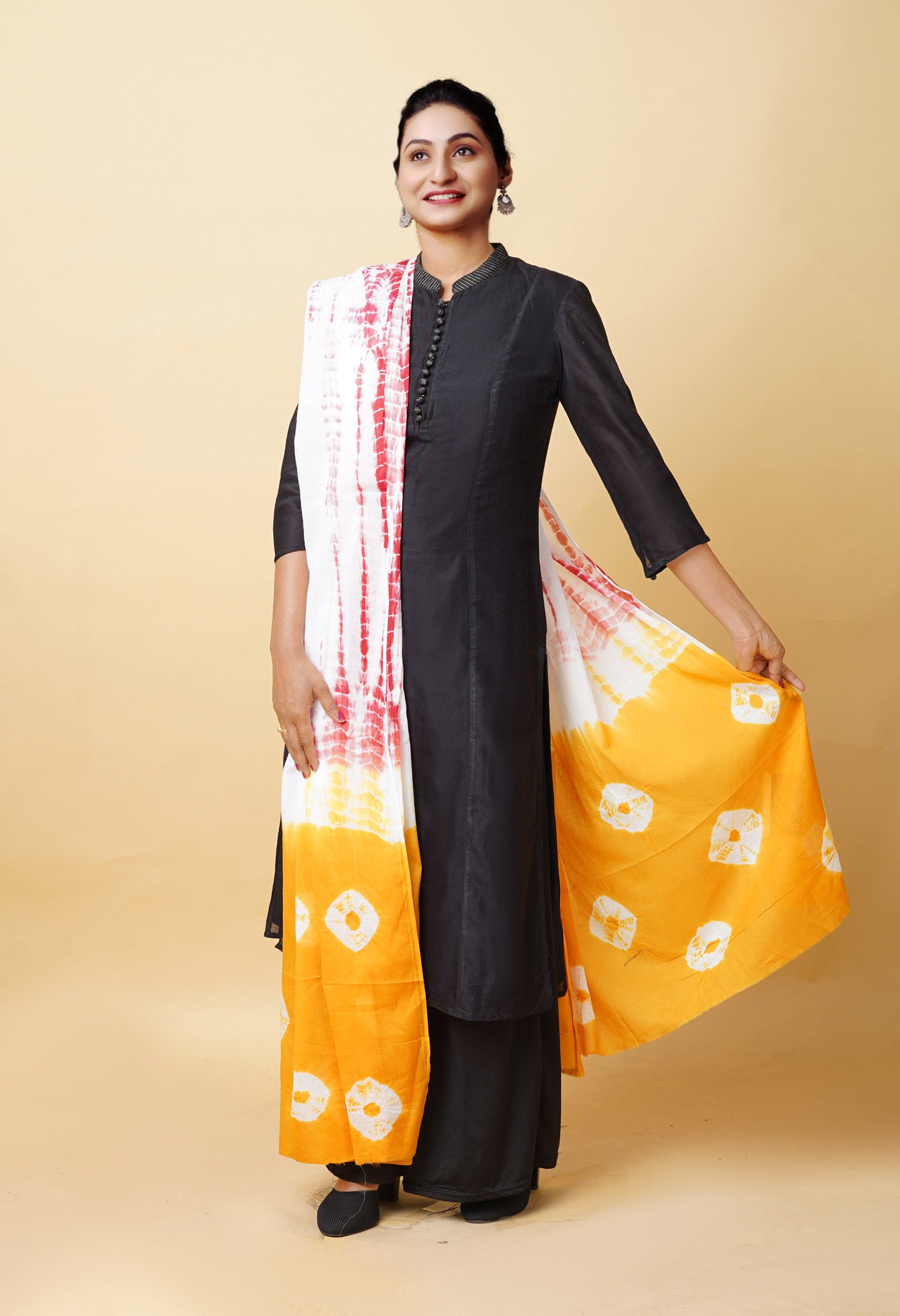 Multi Pure Tie And Dye Shibori Printed Soft Cotton Dupatta-UDS5808