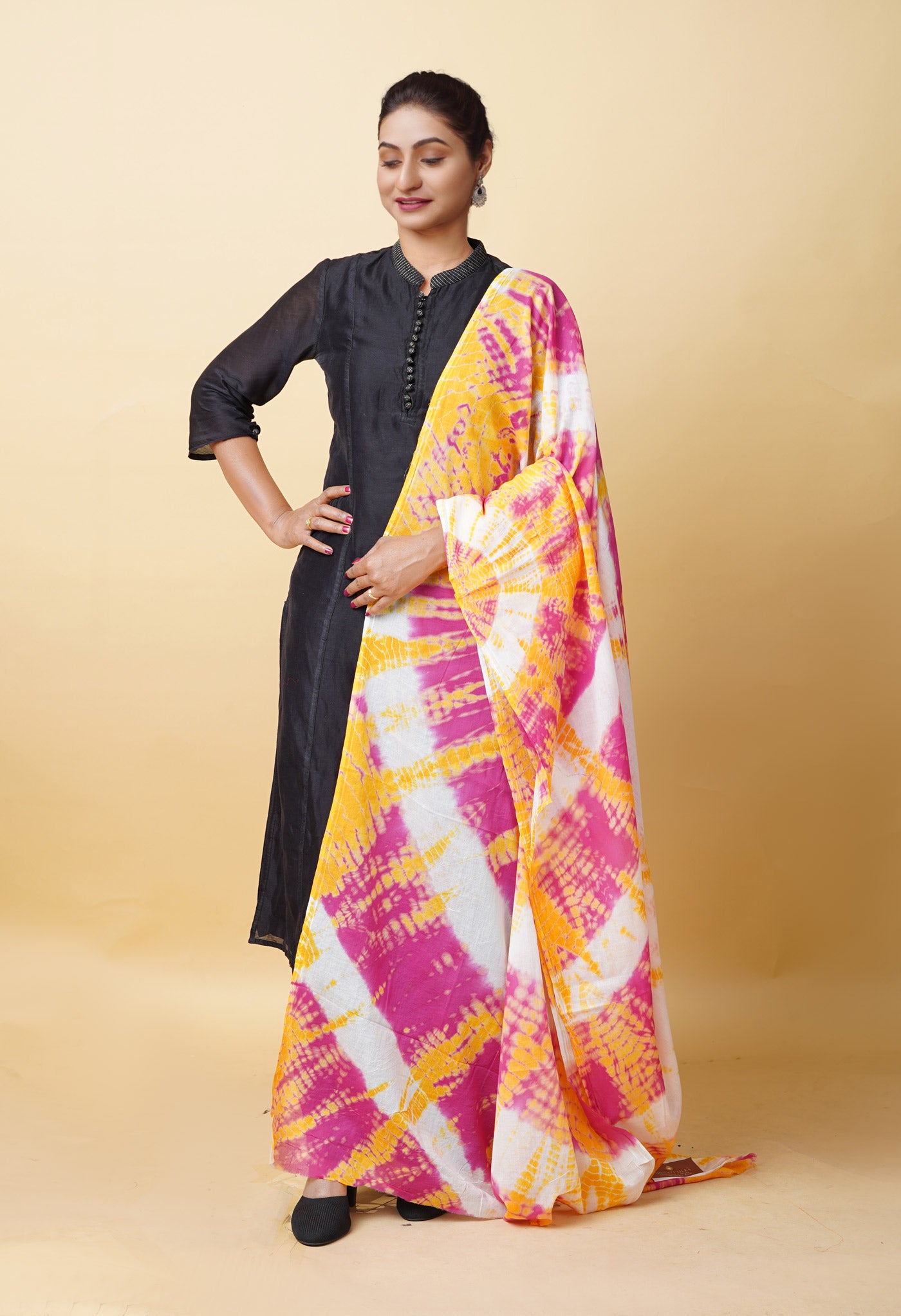 Multi Pure Tie And Dye Shibori Printed Soft Cotton Dupatta-UDS5812