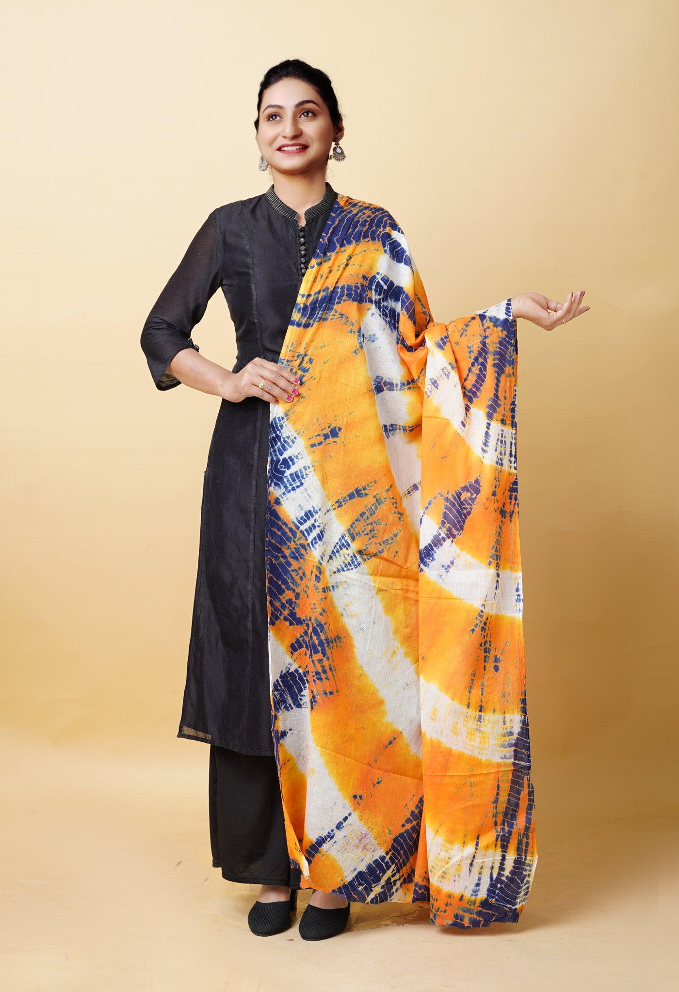 Multi Pure Tie And Dye Shibori Printed Soft Cotton Dupatta-UDS5814