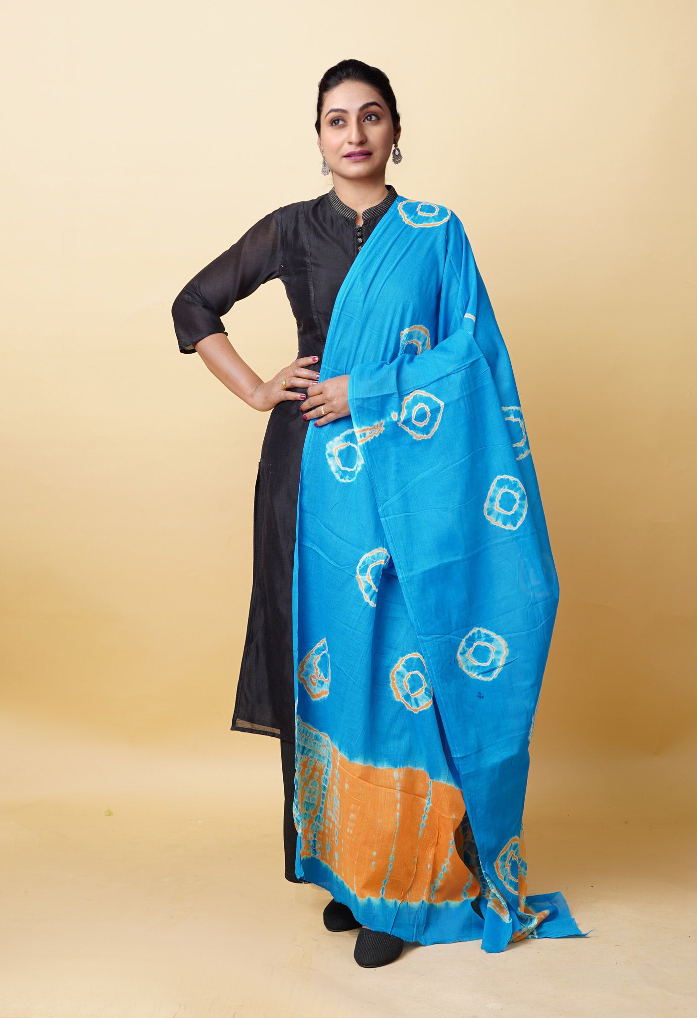 Blue Pure Tie And Dye Shibori Bandhani Printed Soft Cotton Dupatta-UDS5828