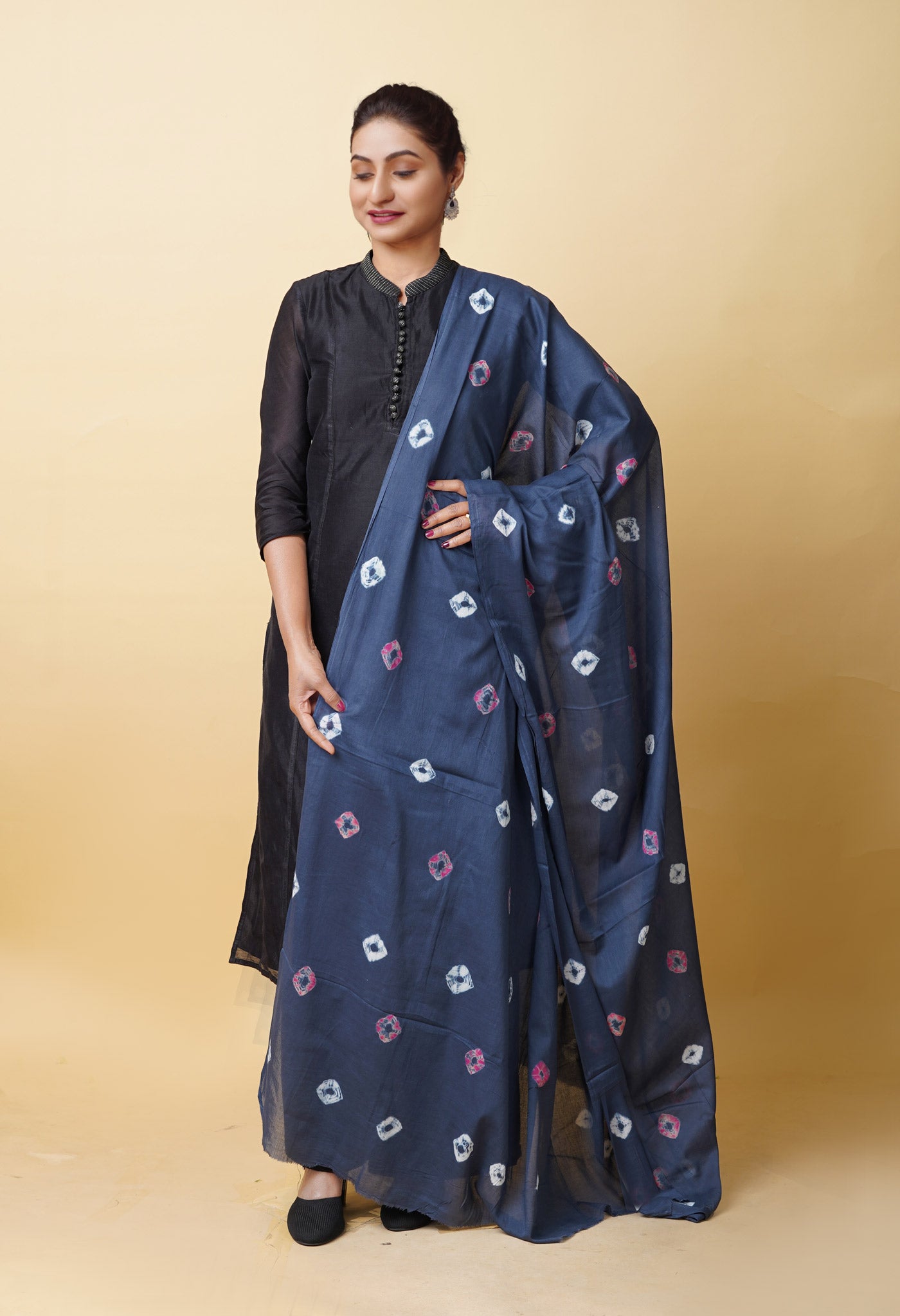 Grey Pure Tie And Dye Shibori Bandhani Printed Soft Cotton Dupatta