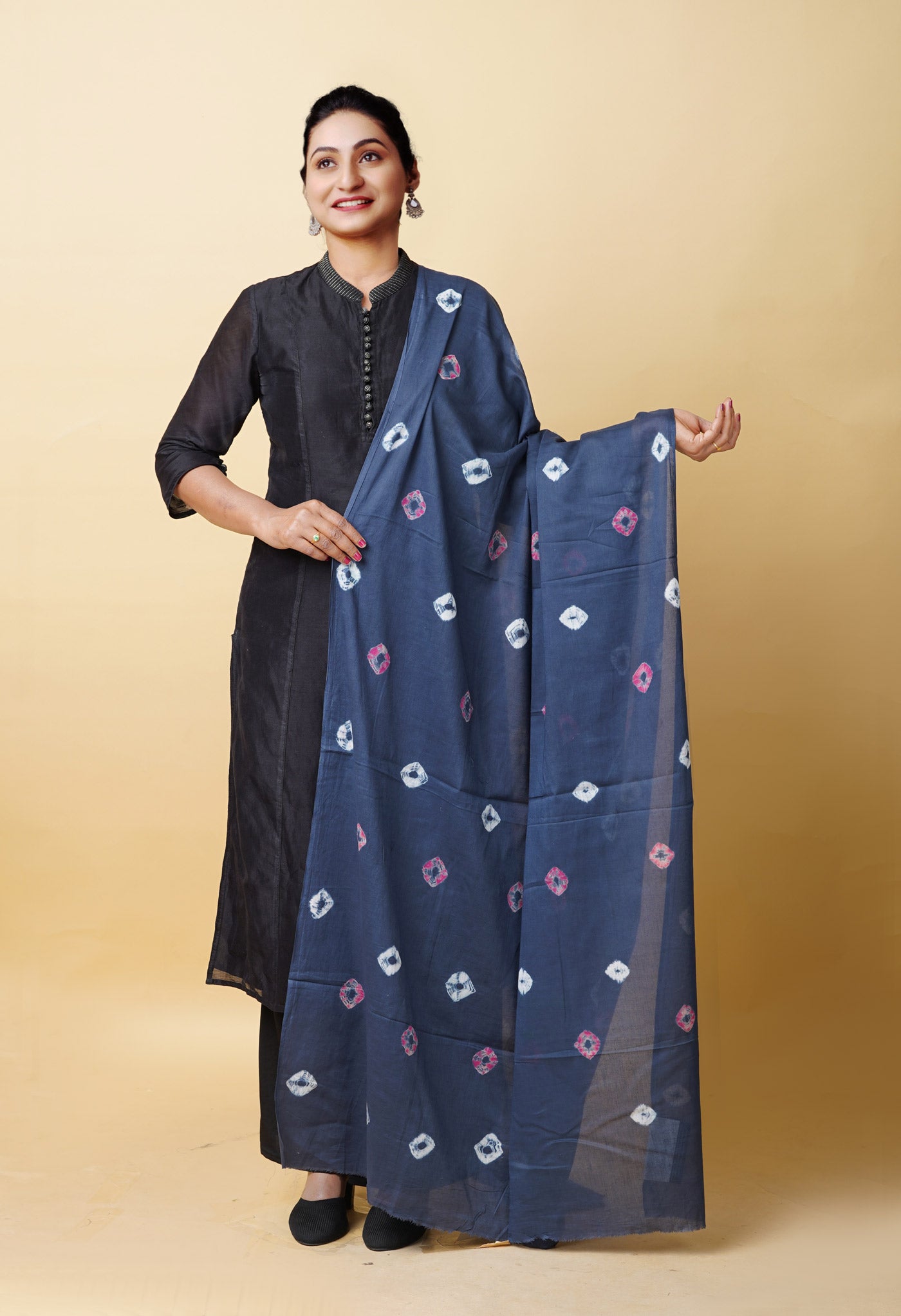 Grey Pure Tie And Dye Shibori Bandhani Printed Soft Cotton Dupatta