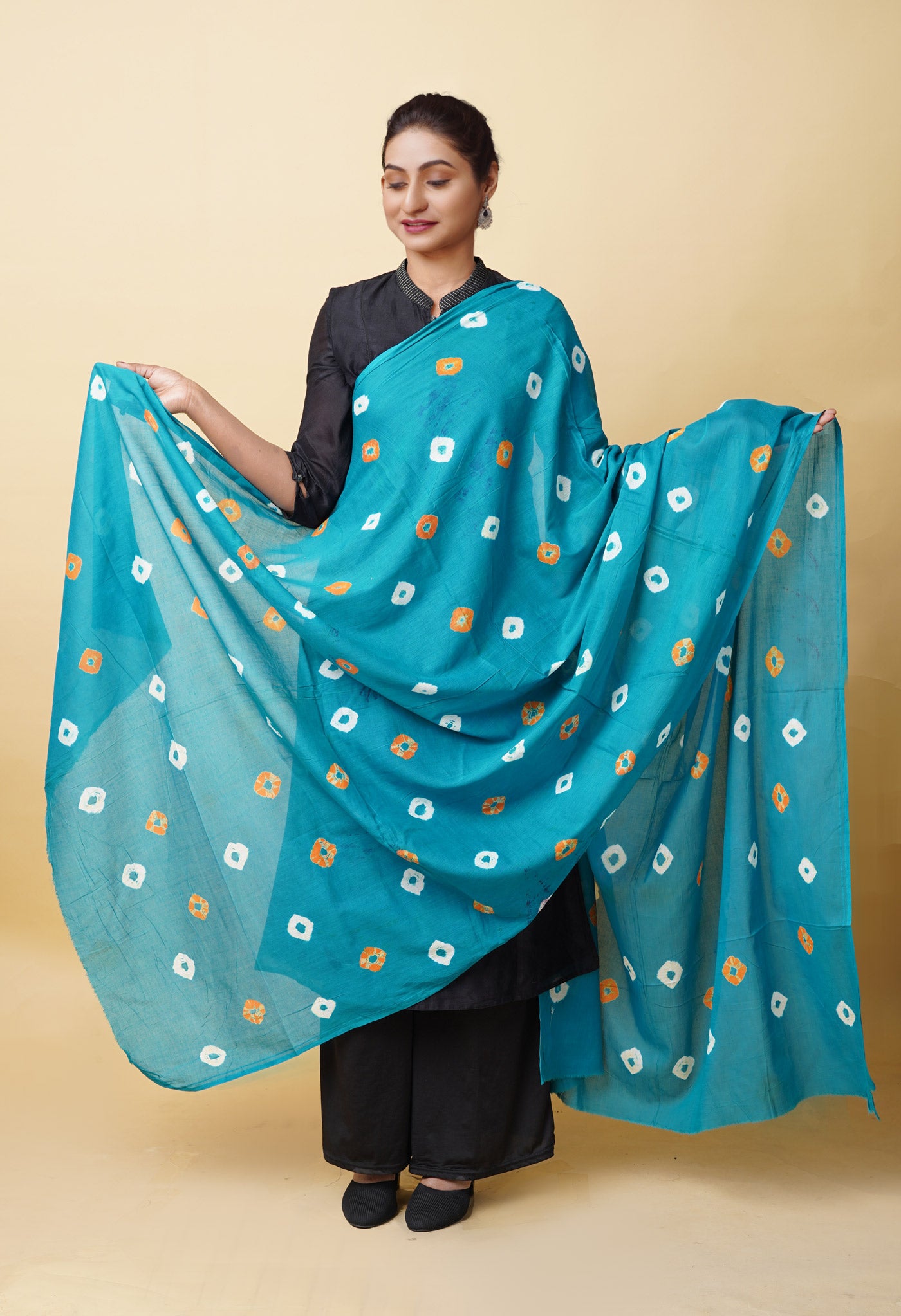 Blue Pure Tie And Dye Shibori Bandhani Printed Soft Cotton Dupatta-UDS5839