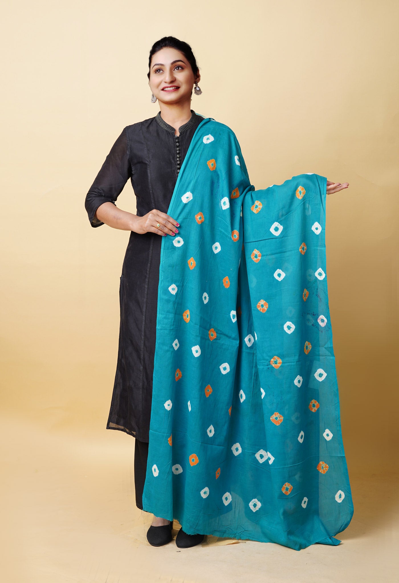 Blue Pure Tie And Dye Shibori Bandhani Printed Soft Cotton Dupatta-UDS5839