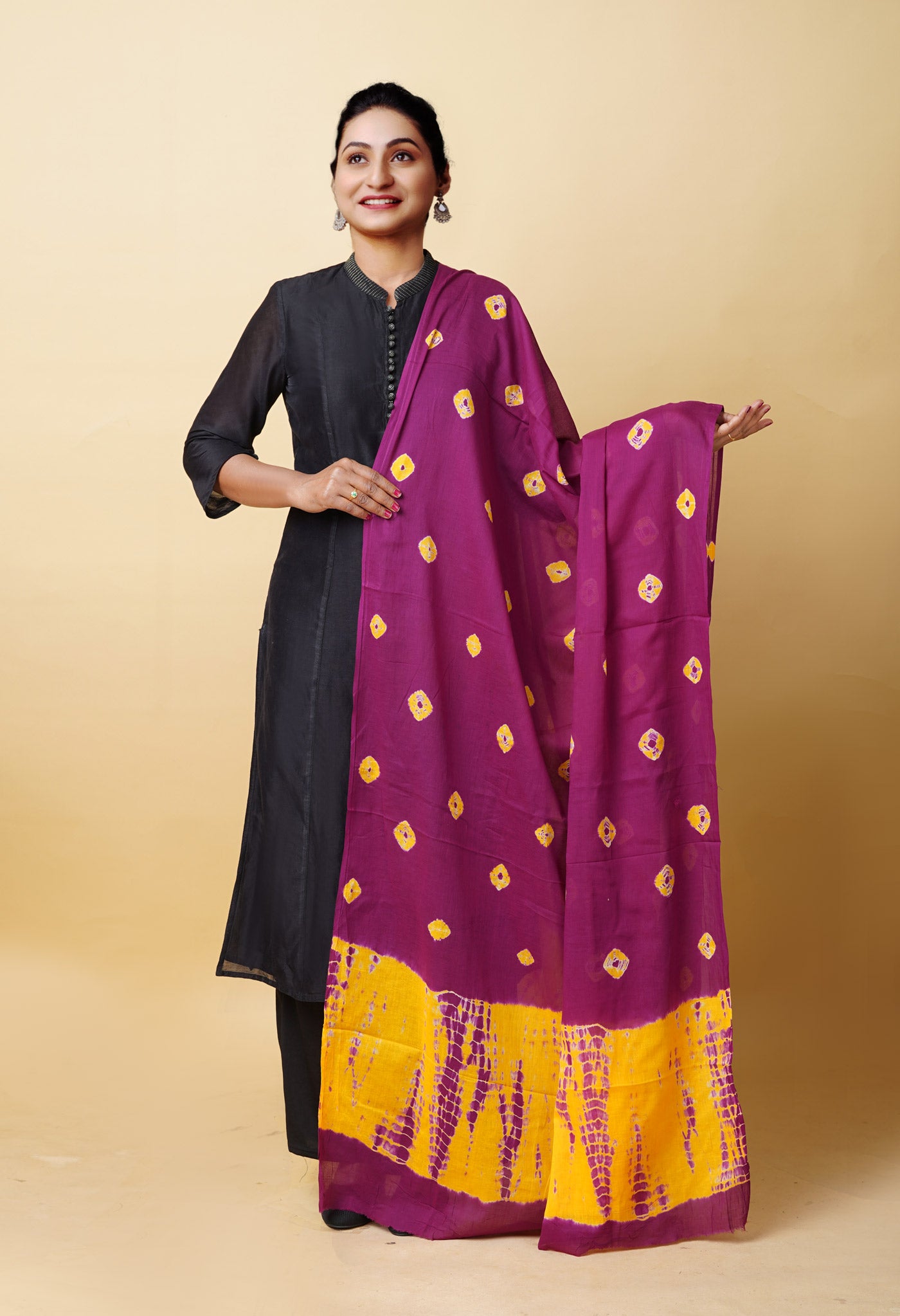 Purple Pure Tie And Dye Shibori Bandhani Printed Soft Cotton Dupatta-UDS5853