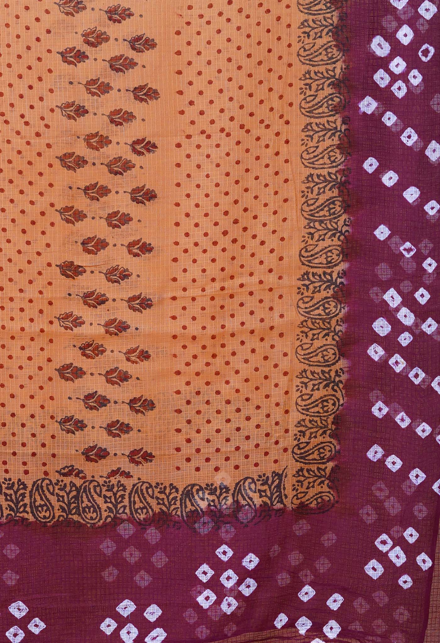 Brown-Dark Purple Pure Bandhani Block Printed Kota Dupatta-UDS5864