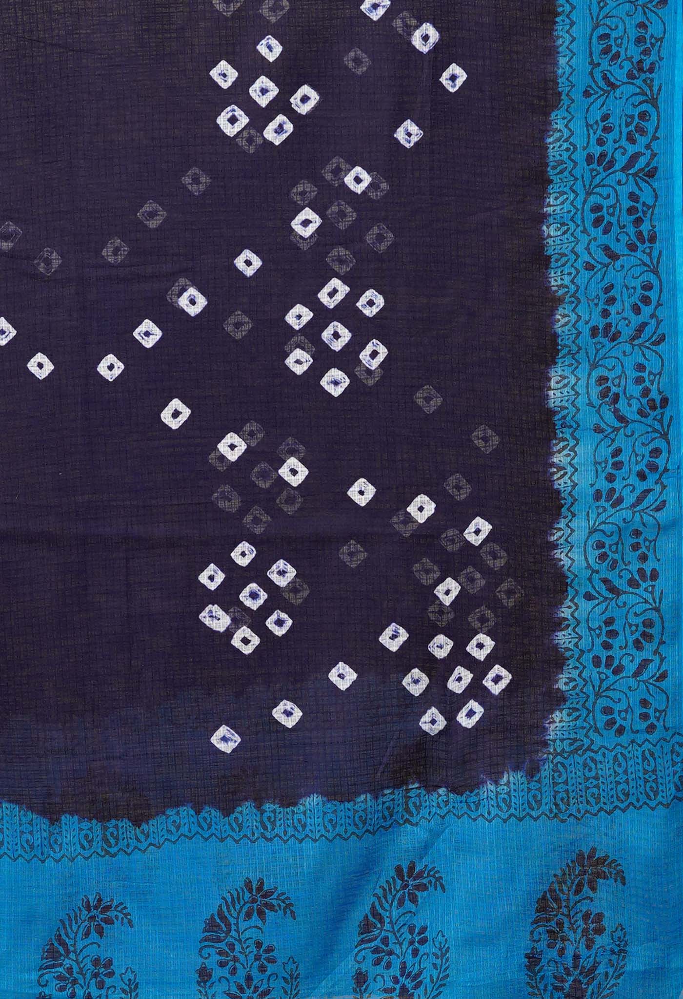 Navy Blue-Blue Pure Bandhani Block Printed Kota Dupatta-UDS5865