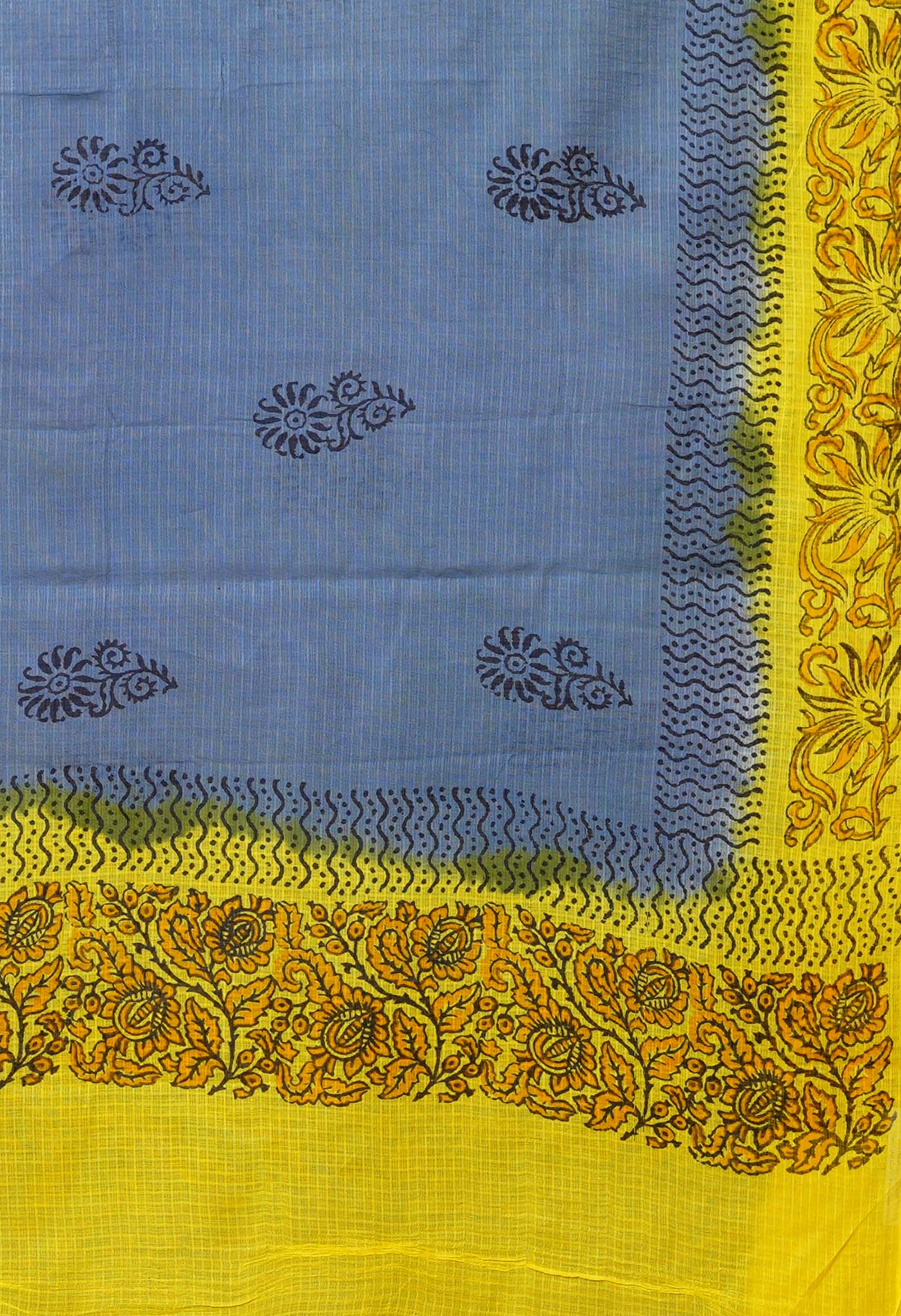 Grey-Yellow Pure Block Printed Kota Dupatta-UDS5881