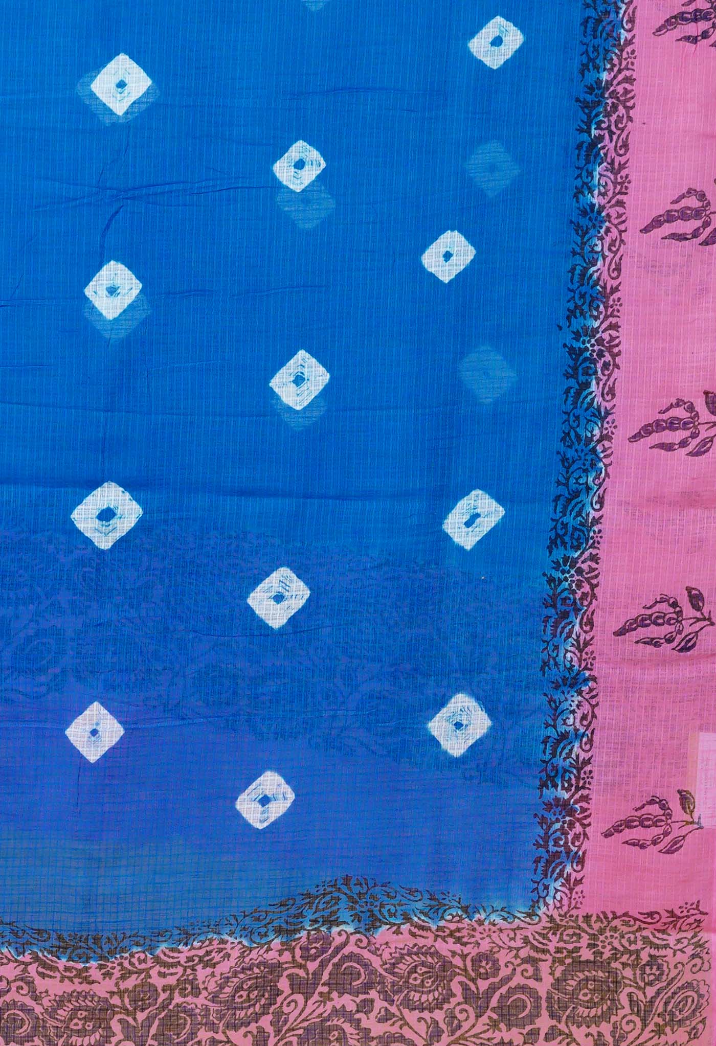Blue-Pink Pure Bandhani Block Printed Kota Dupatta-UDS5886