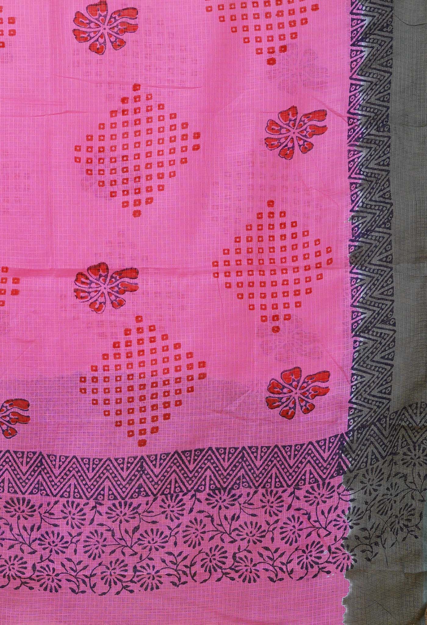 Pink-Grey Pure Block Printed Kota Dupatta-UDS5887