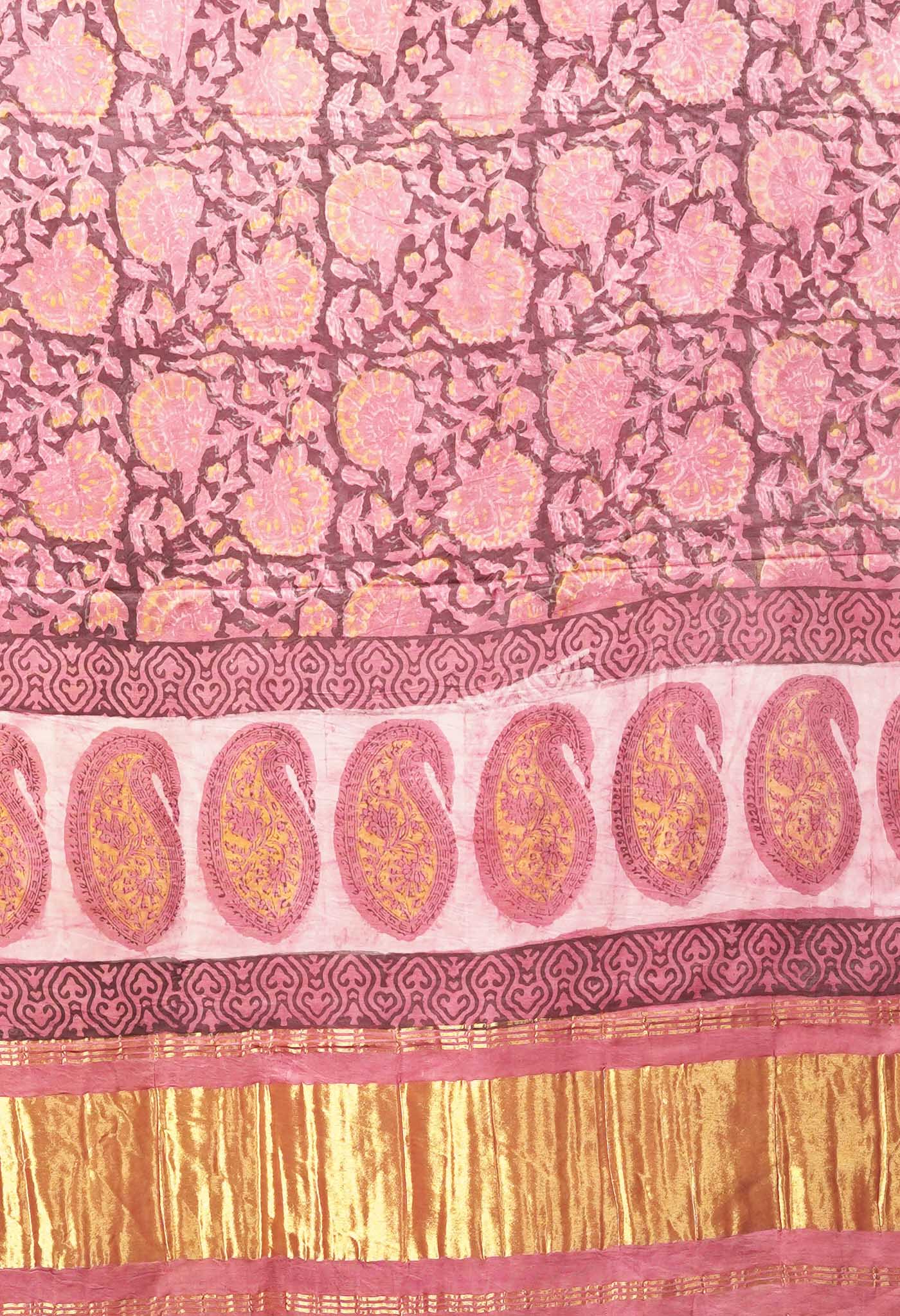 Peach Pink Pure Vanaspathi Block Printed Gaji Silk Dupatta-UDS5901