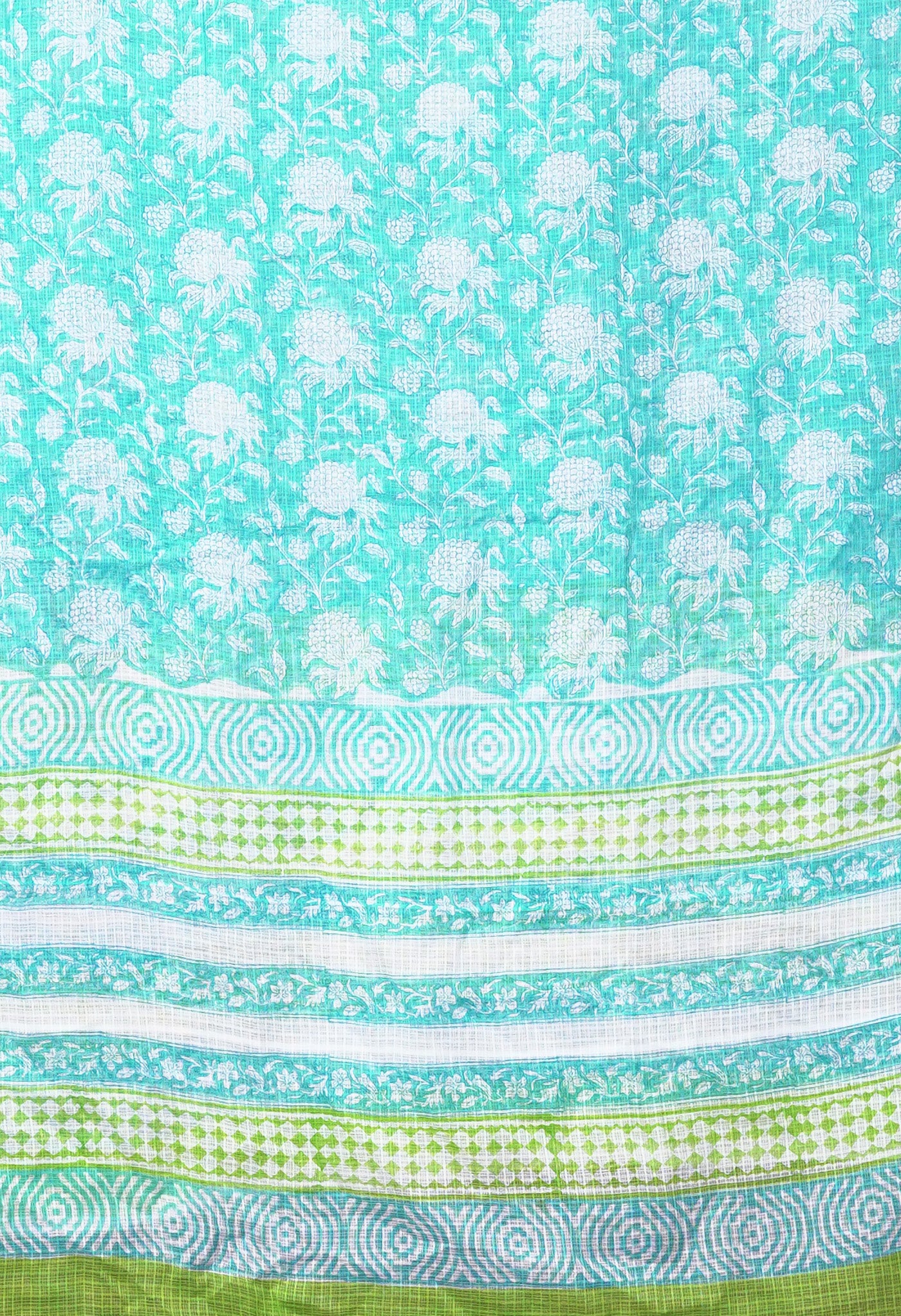 Turquoise Blue Pure Hand Block Printed Kota Dupatta-UDS5910