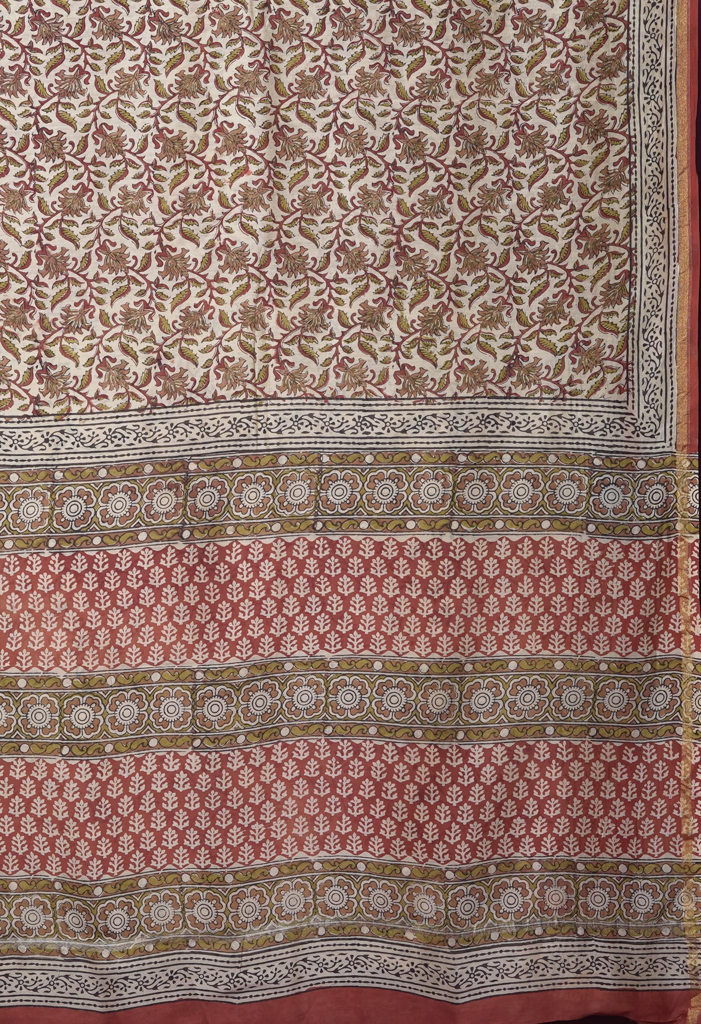 Cream Pure Bagru Kalamkari Printed Chanderi Sico Saree-UNM82646
