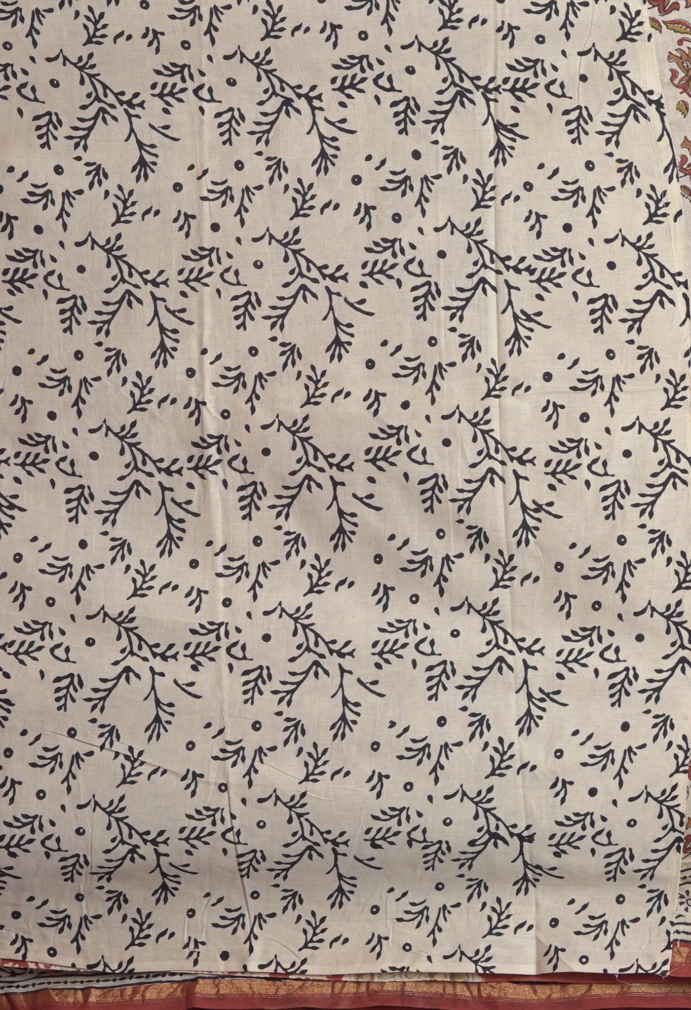 Cream Pure Bagru Kalamkari Printed Chanderi Sico Saree-UNM82646
