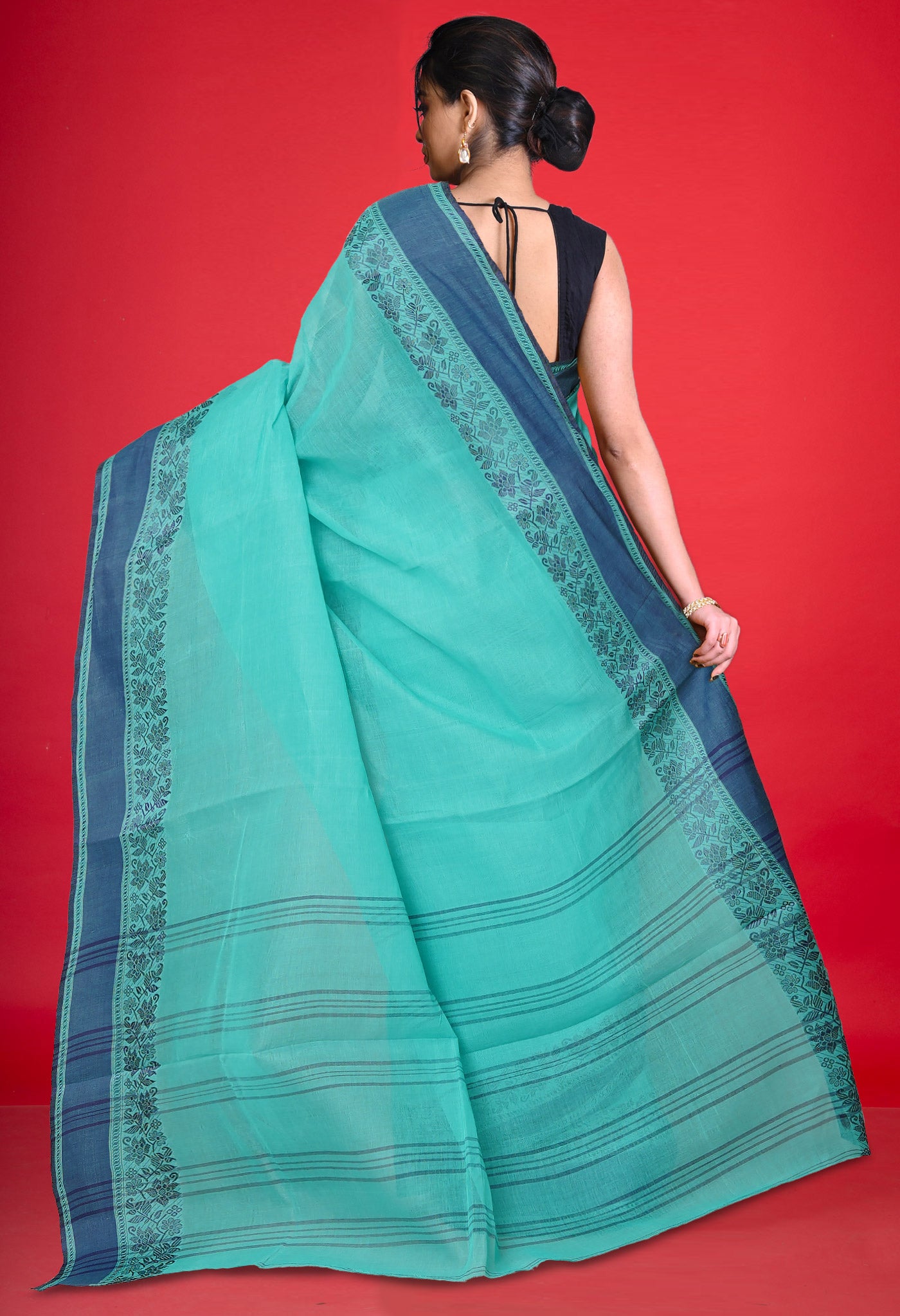 Green Pure Handloom Bengal Cotton Saree-UNM69649