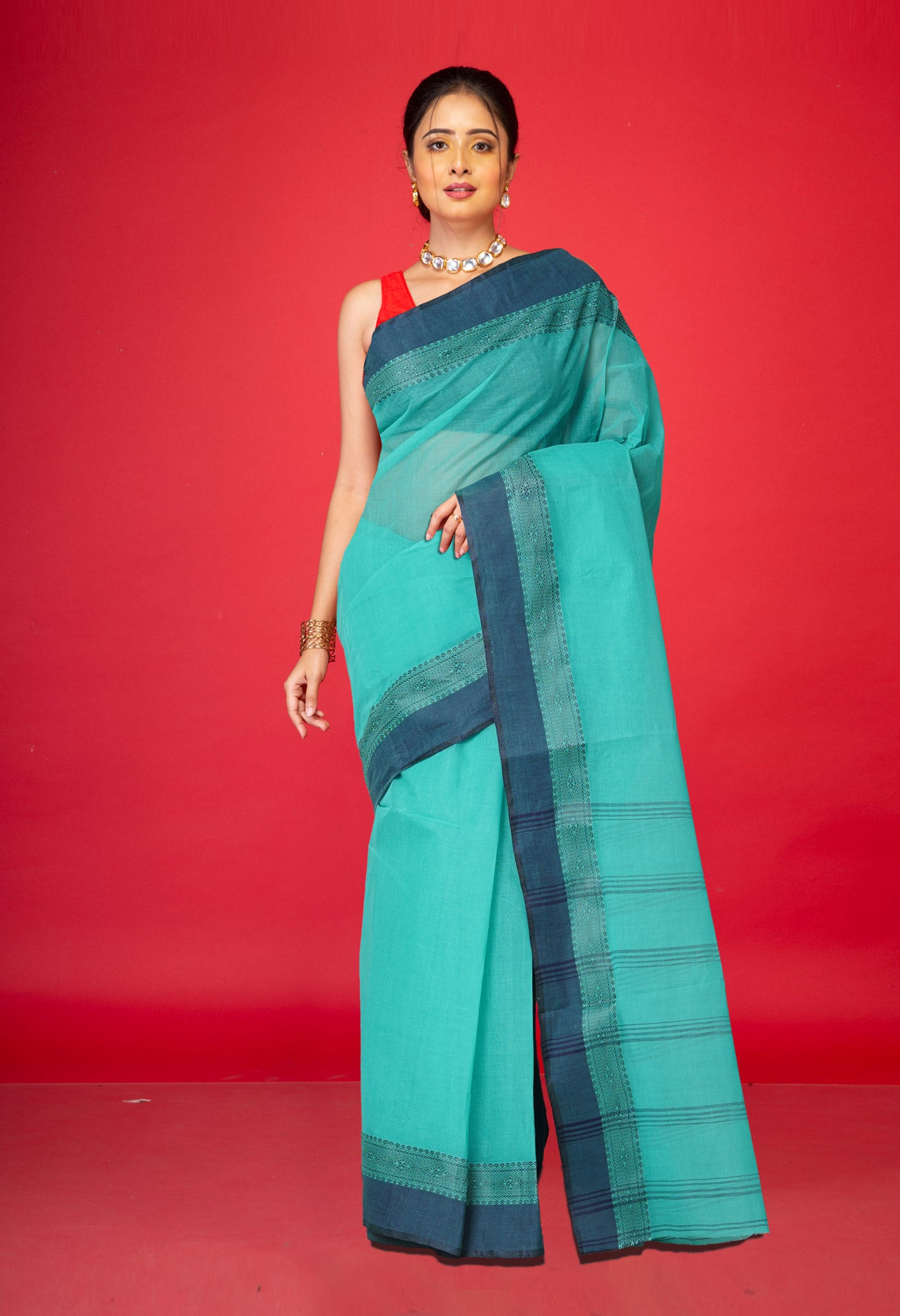 Blue Pure Handloom Superfine Bengal Cotton Saree-UNM69666