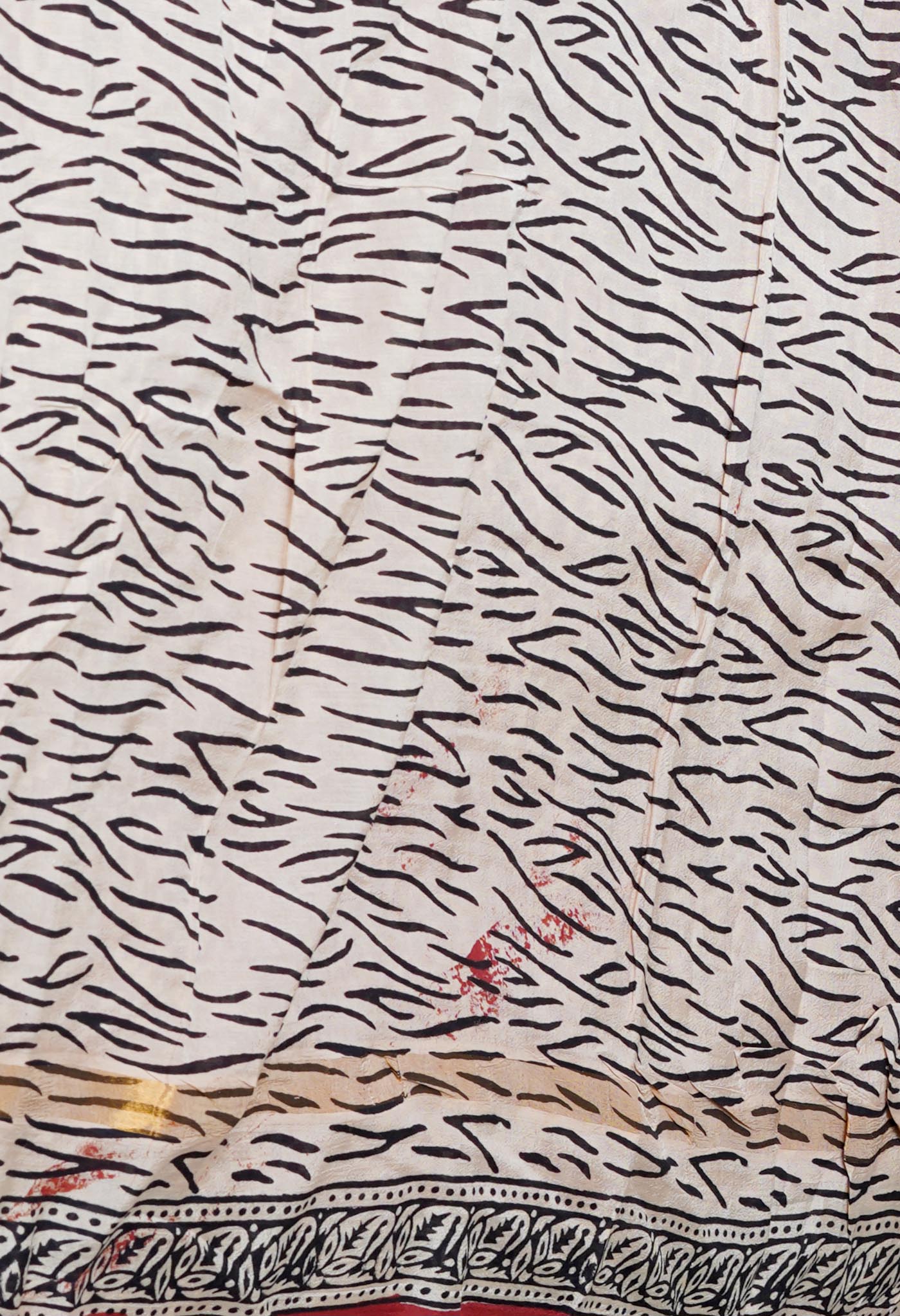 Rum Red-Cream Pure Preet Bagru Printed Chanderi sico Saree-UNM70442
