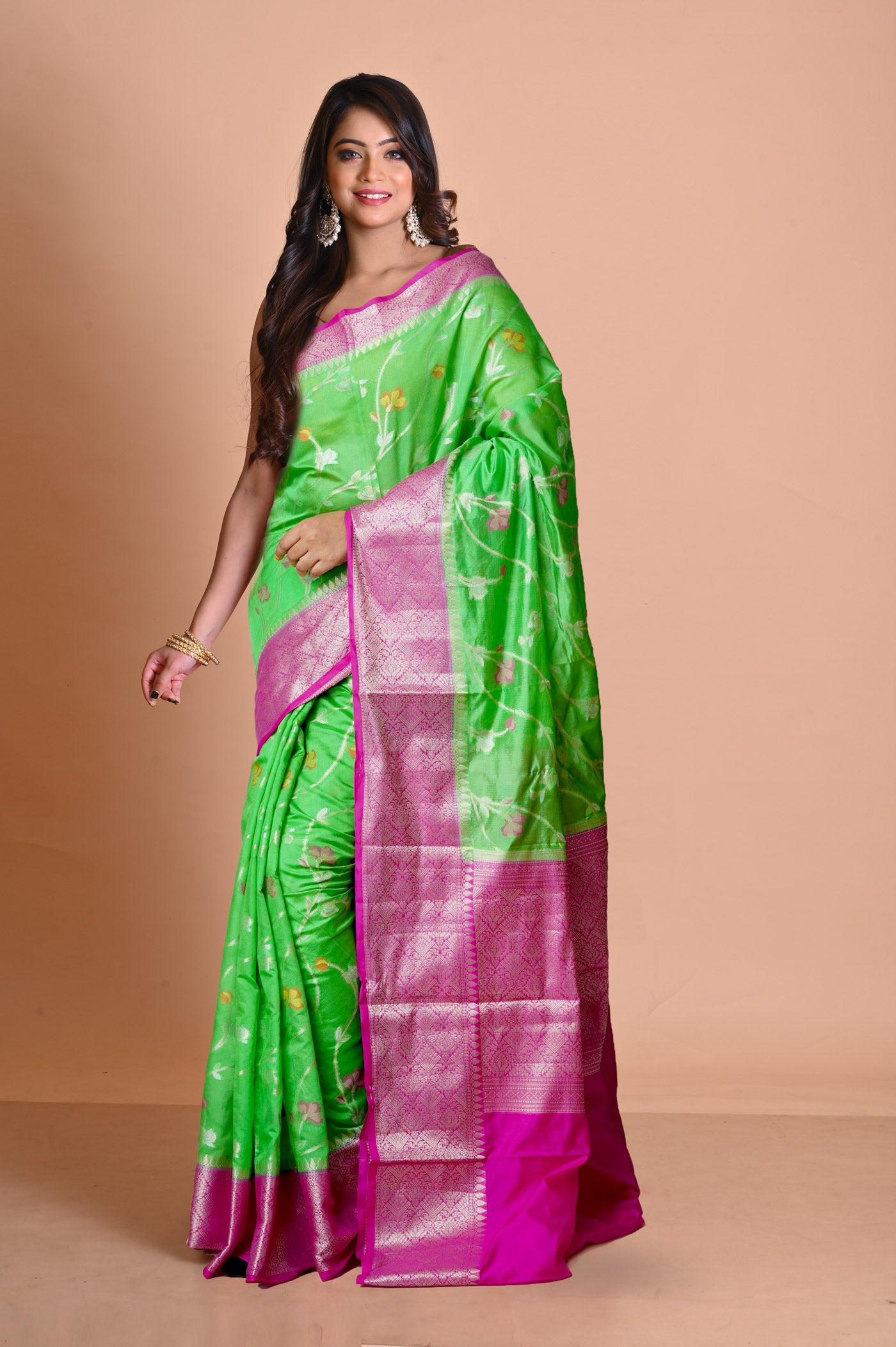 Parrot Green Fancy Banarasi silk Saree-UNM70515