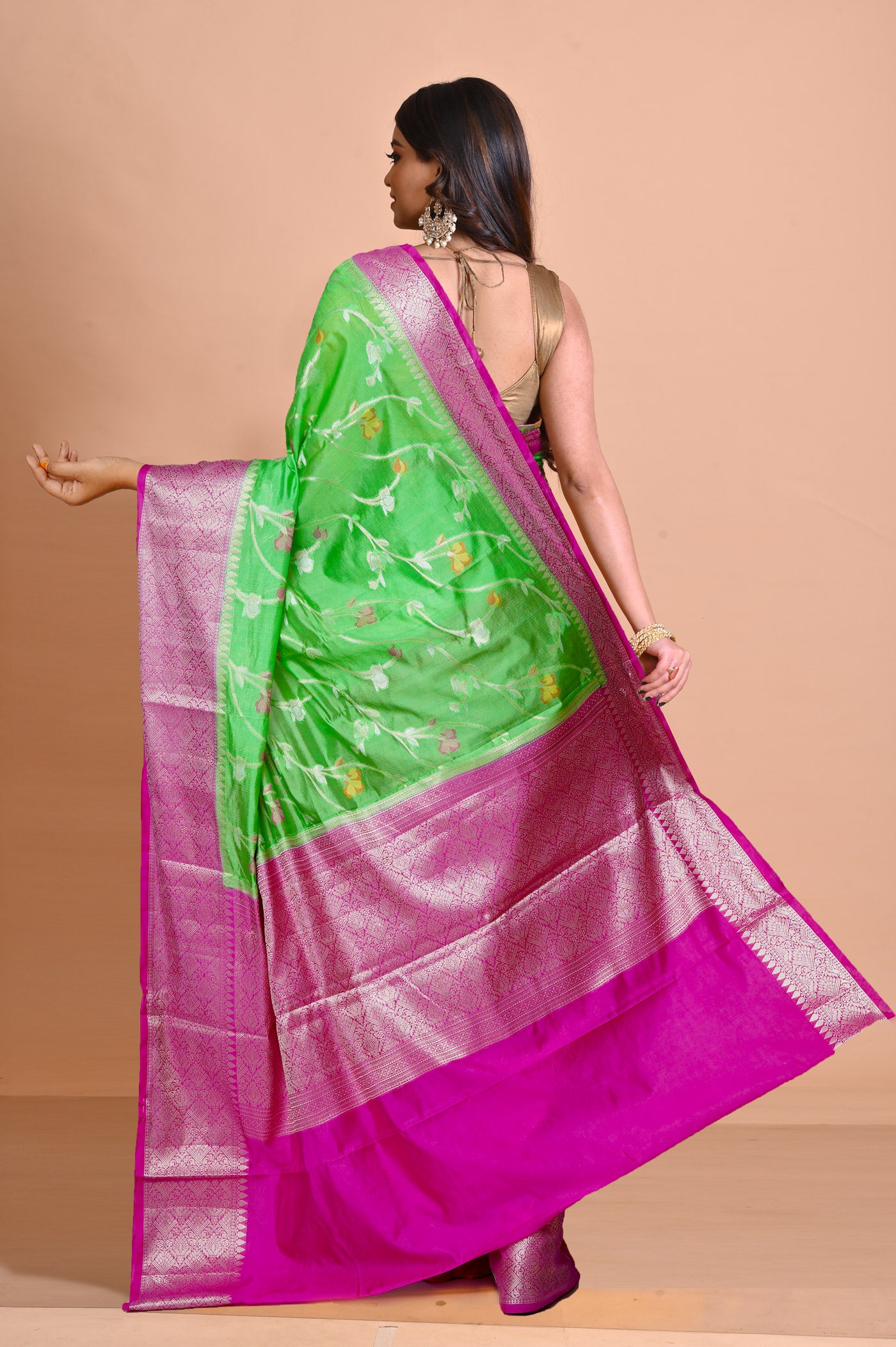 Parrot Green Fancy Banarasi silk Saree-UNM70515