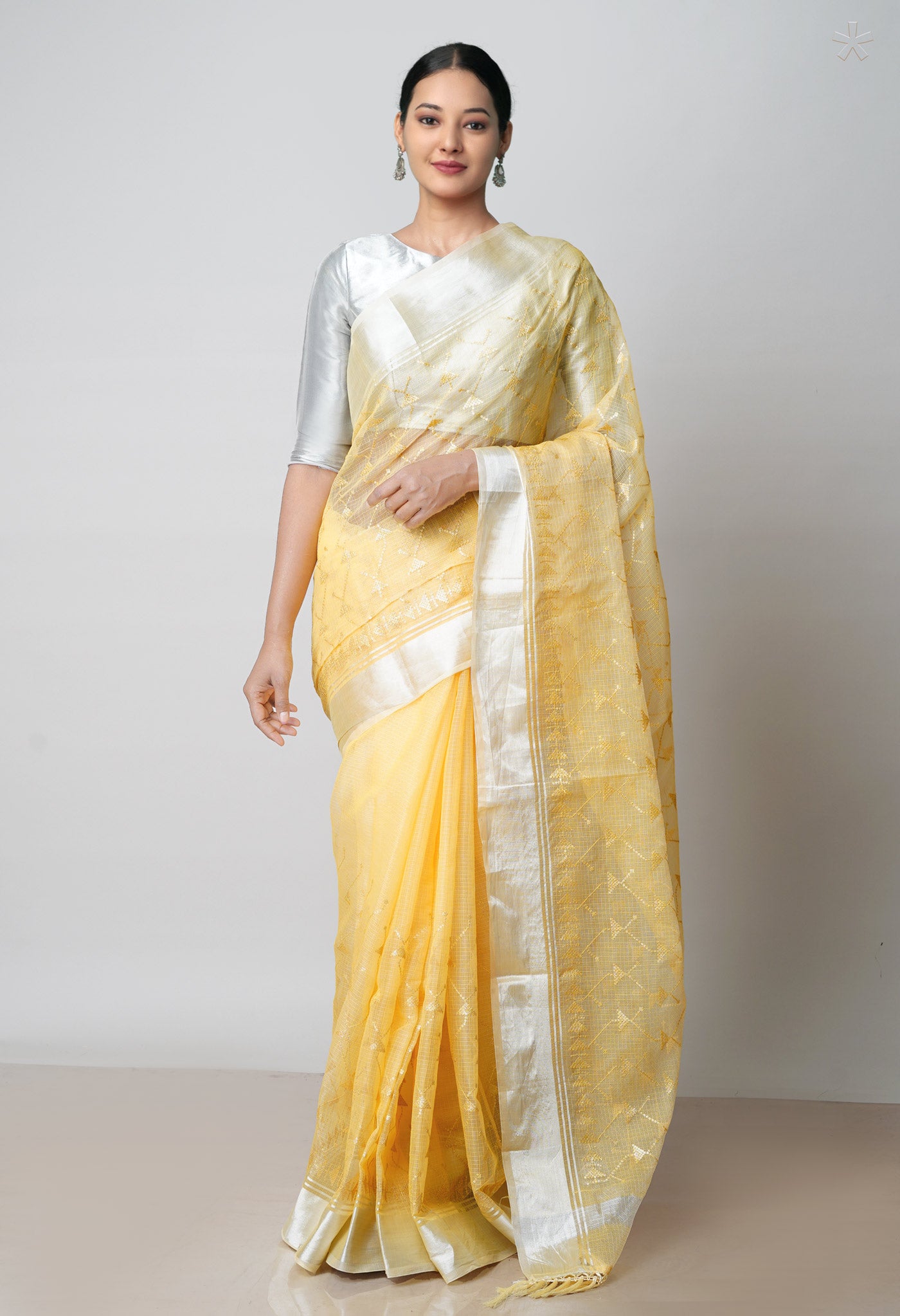 Yellow Pure Kota With Sequence Embroidery cotton Saree