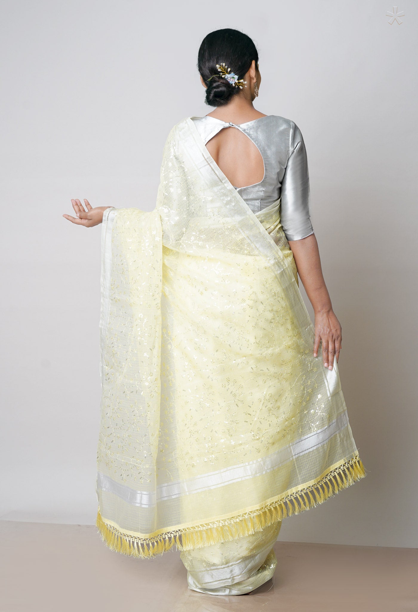 Light Yellow Pure Kota With Sequence Embroidery cotton Saree-UNM70574