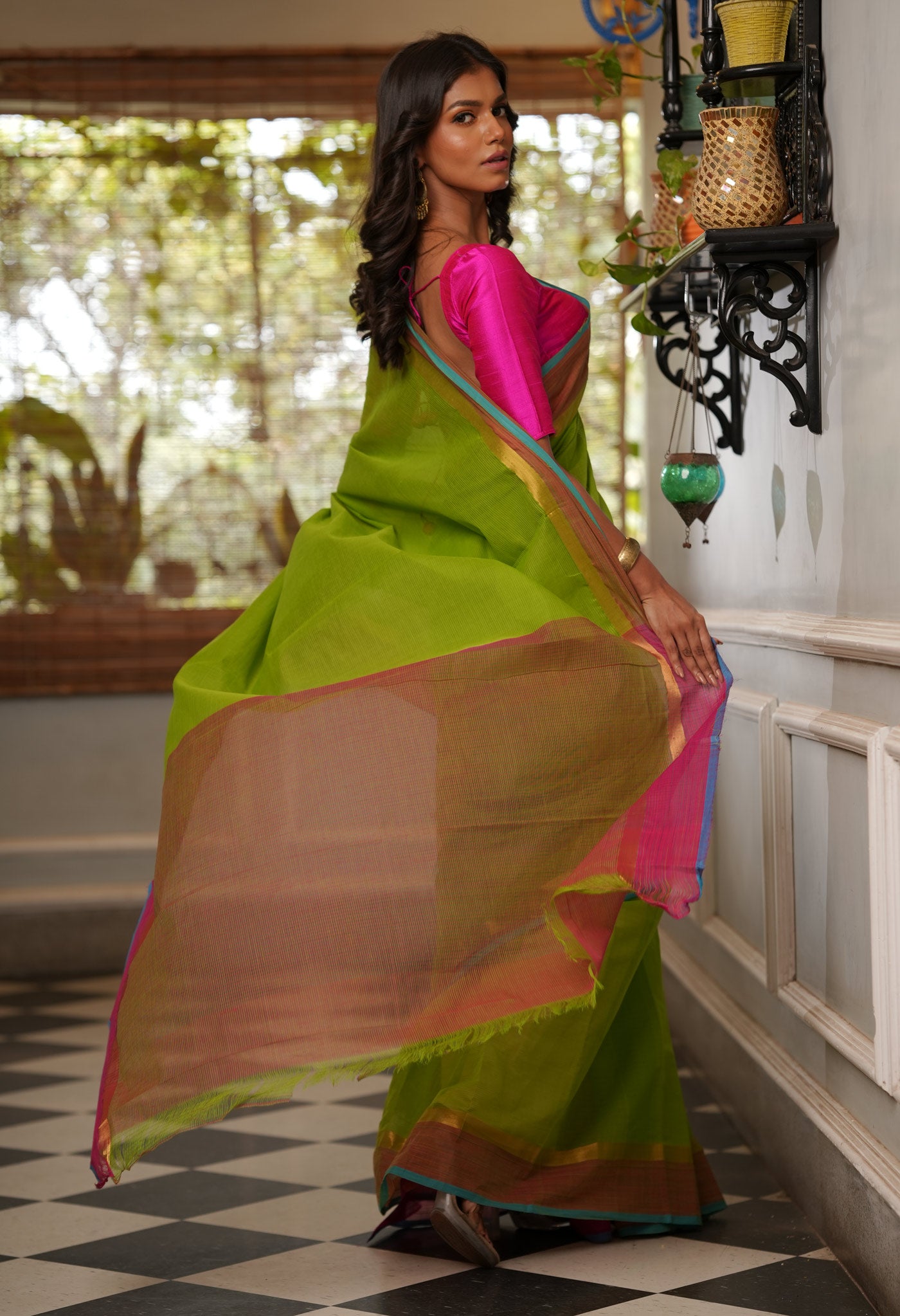 Green Pure Handloom Mangalagiri Cotton Saree-UNM70980