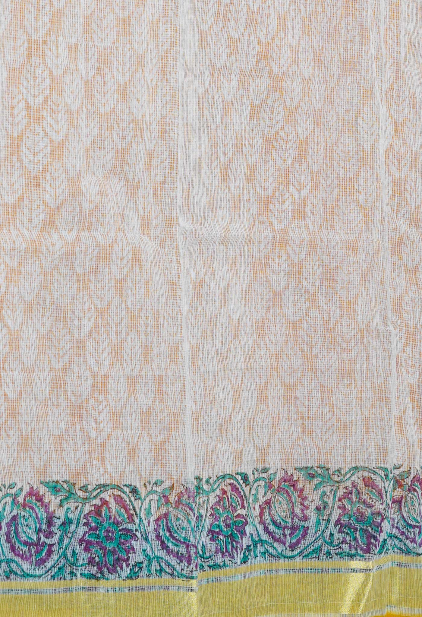Orange Pure Block Printed Kota Cotton Saree- UNM71112