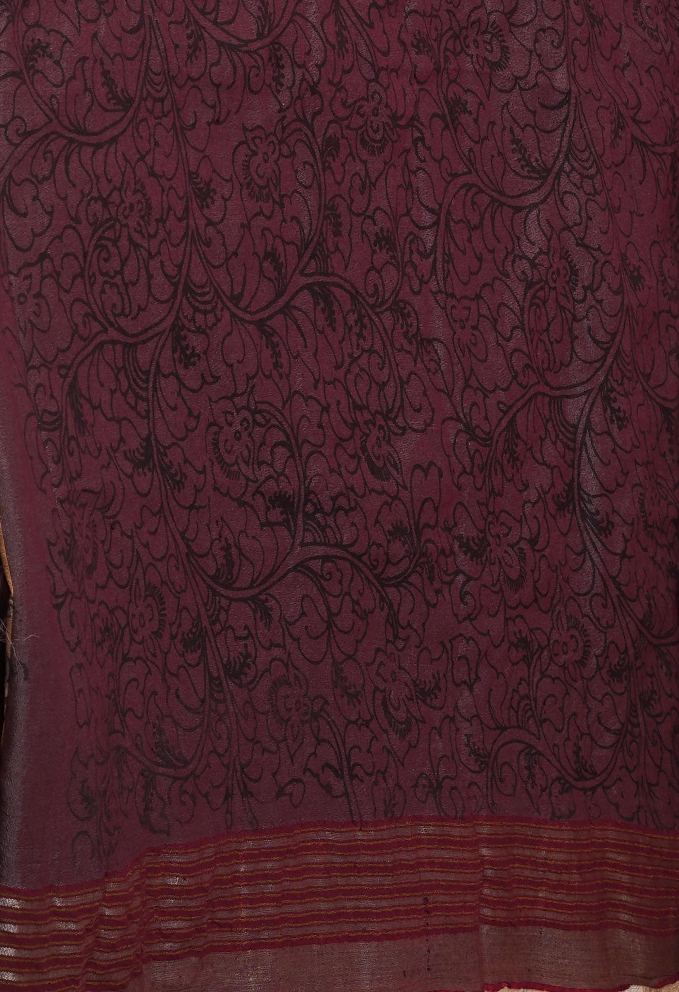 Cream Pure Handloom Pen Kalamkari Painting Gicha Tussar Jute Saree-UNM71764
