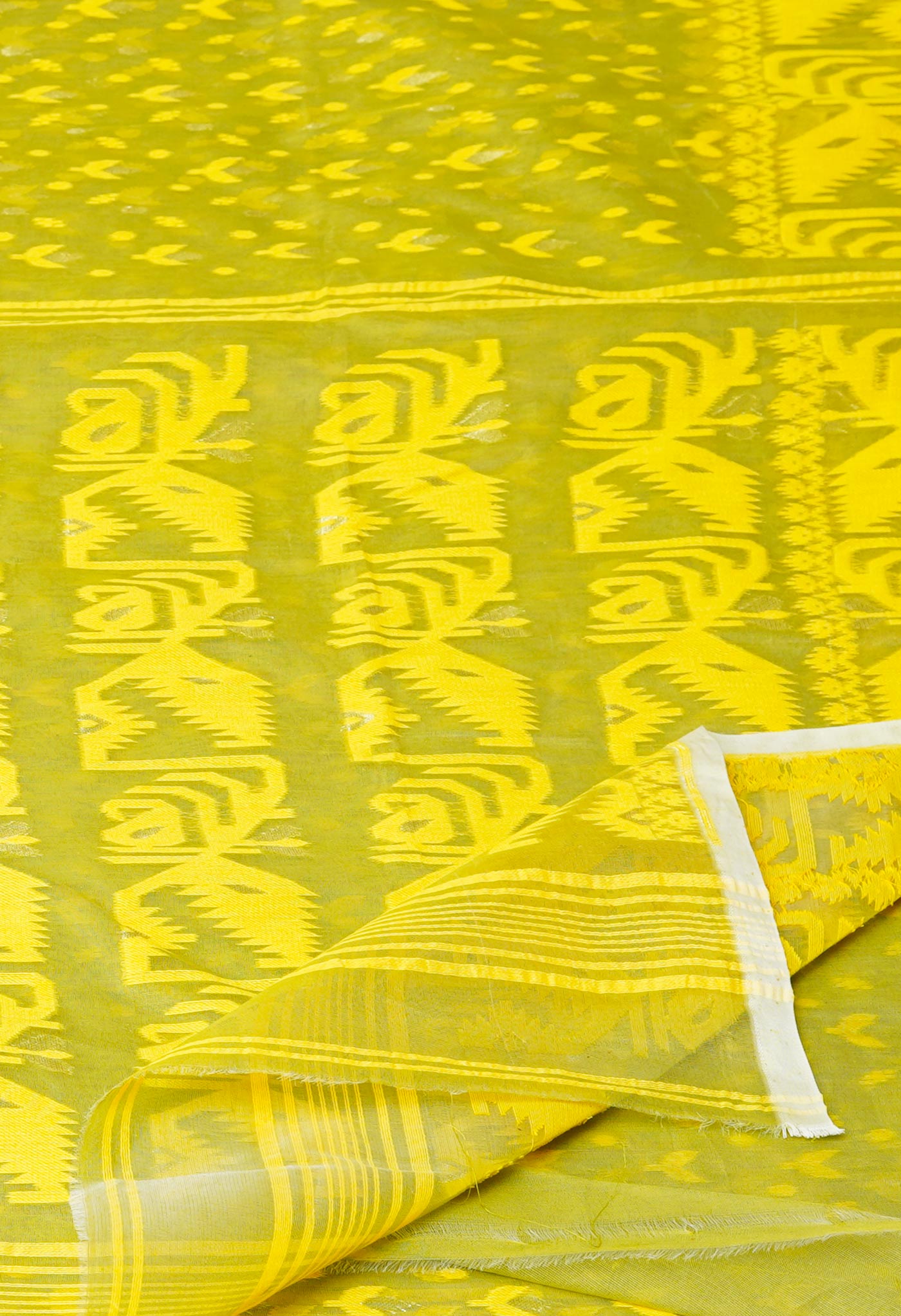 Pale Green Pure Handloom Handloom Dhaka Jamdhani Bengal Cotton Saree-UNM71884