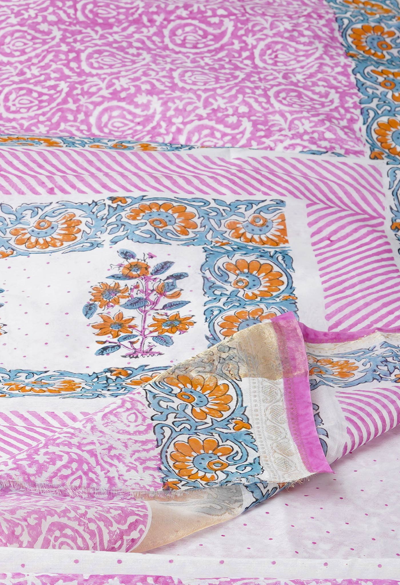 Pink Dyed Printed Chanderi Sico Saree-UNM71941