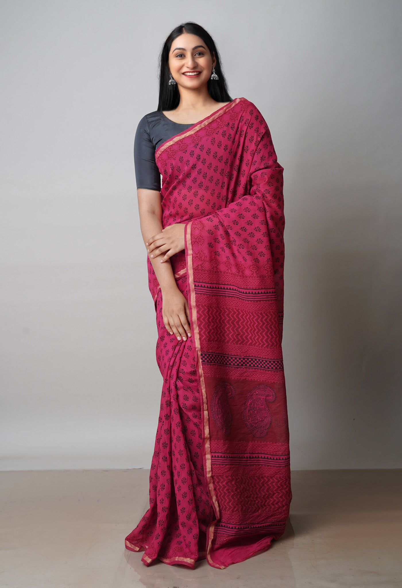 Red Art Chanderi Bagh Printed Cotton Saree