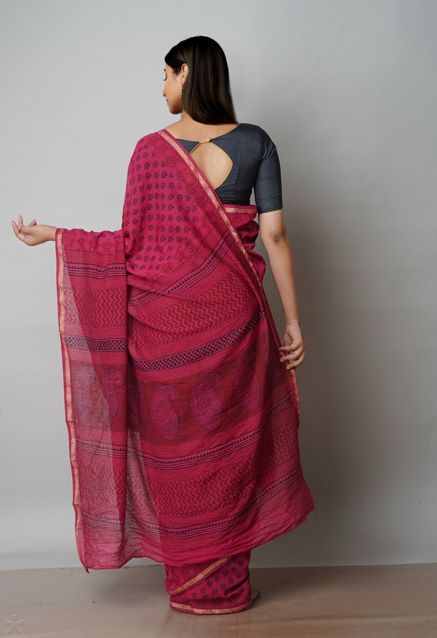 Red Art Chanderi Bagh Printed Cotton Saree