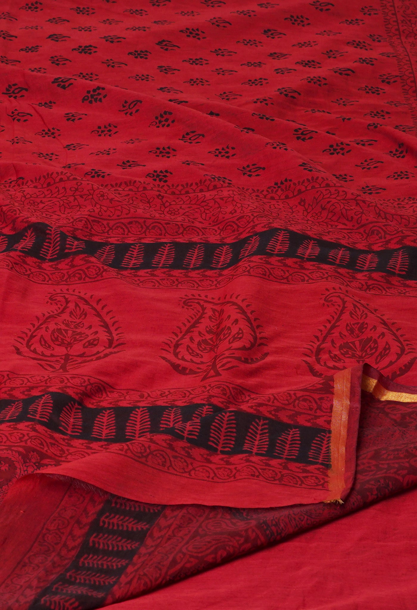 Rosewood Red Art Chanderi Bagh Printed Cotton Saree-UNM71975