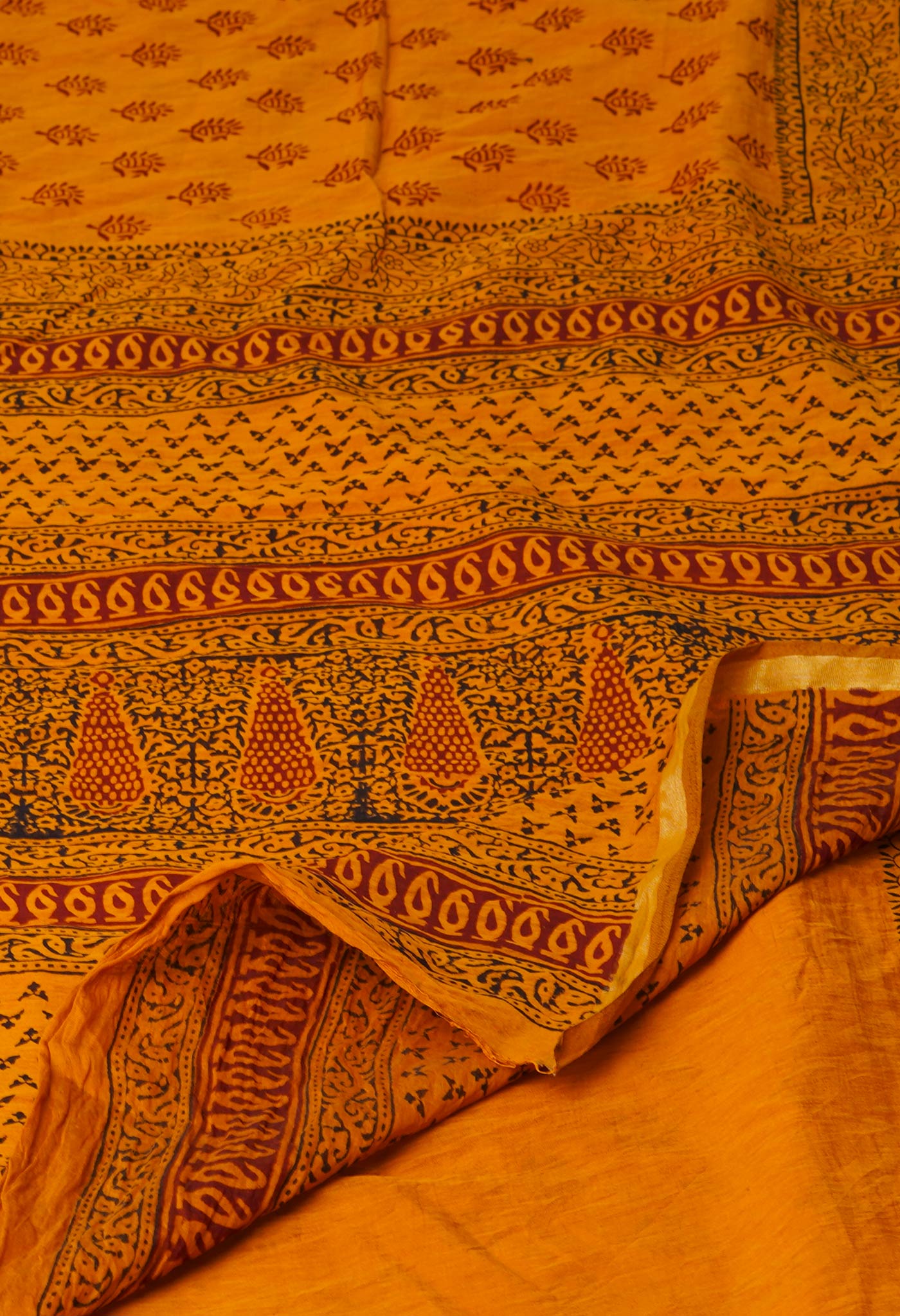 Mustard Yellow Art Chanderi Bagh Printed Cotton Saree