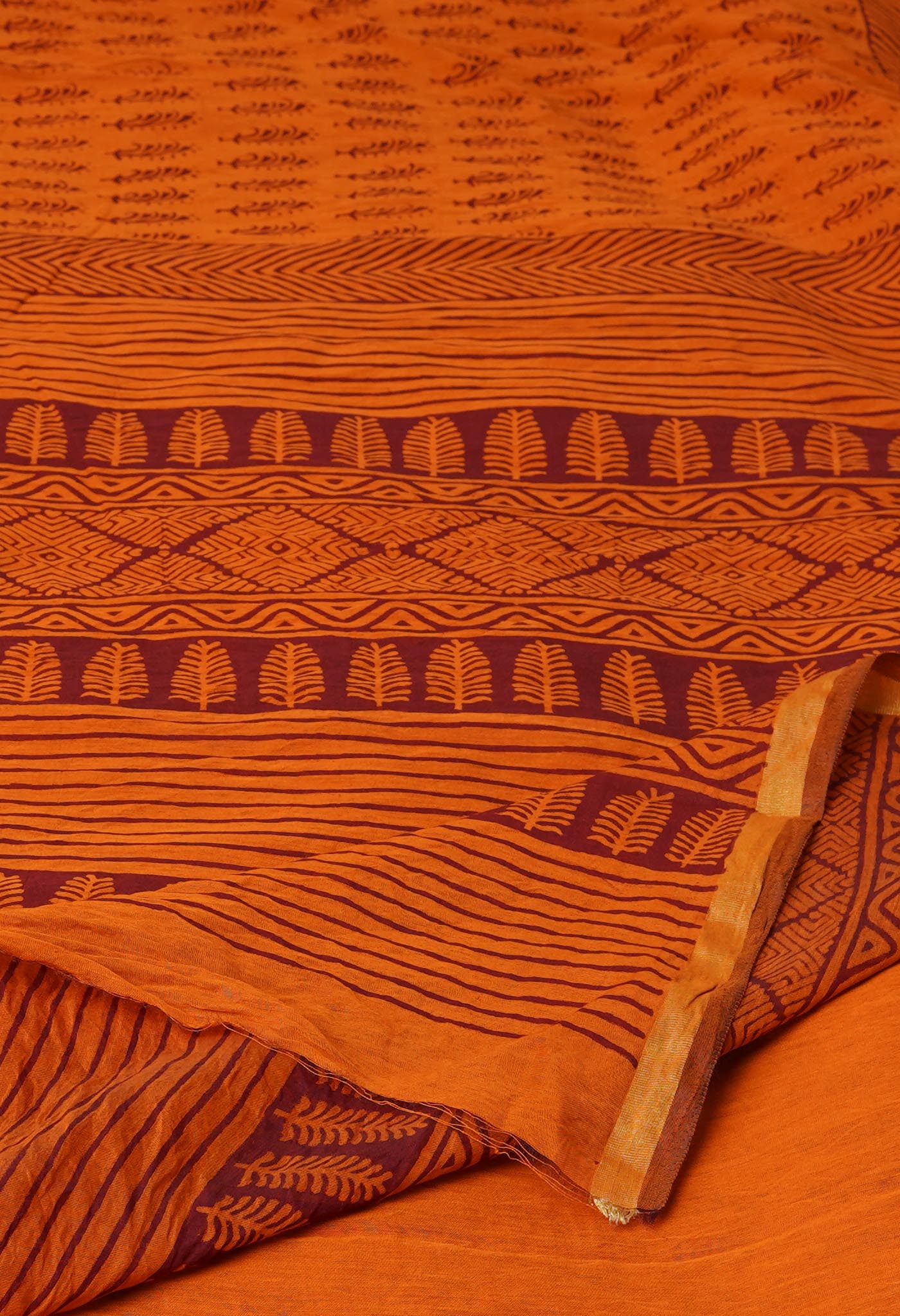 Rust Orange Art Chanderi Bagh Printed Cotton Saree-UNM71981