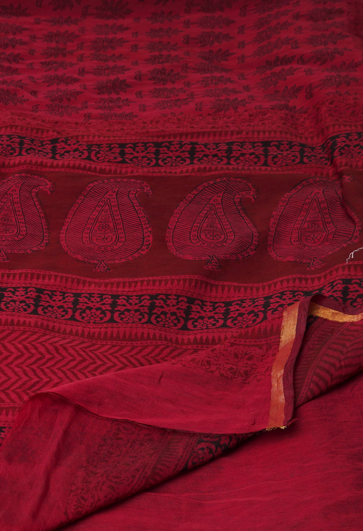 Rosewood Red Art Chanderi Bagh Printed Cotton Saree-UNM71996