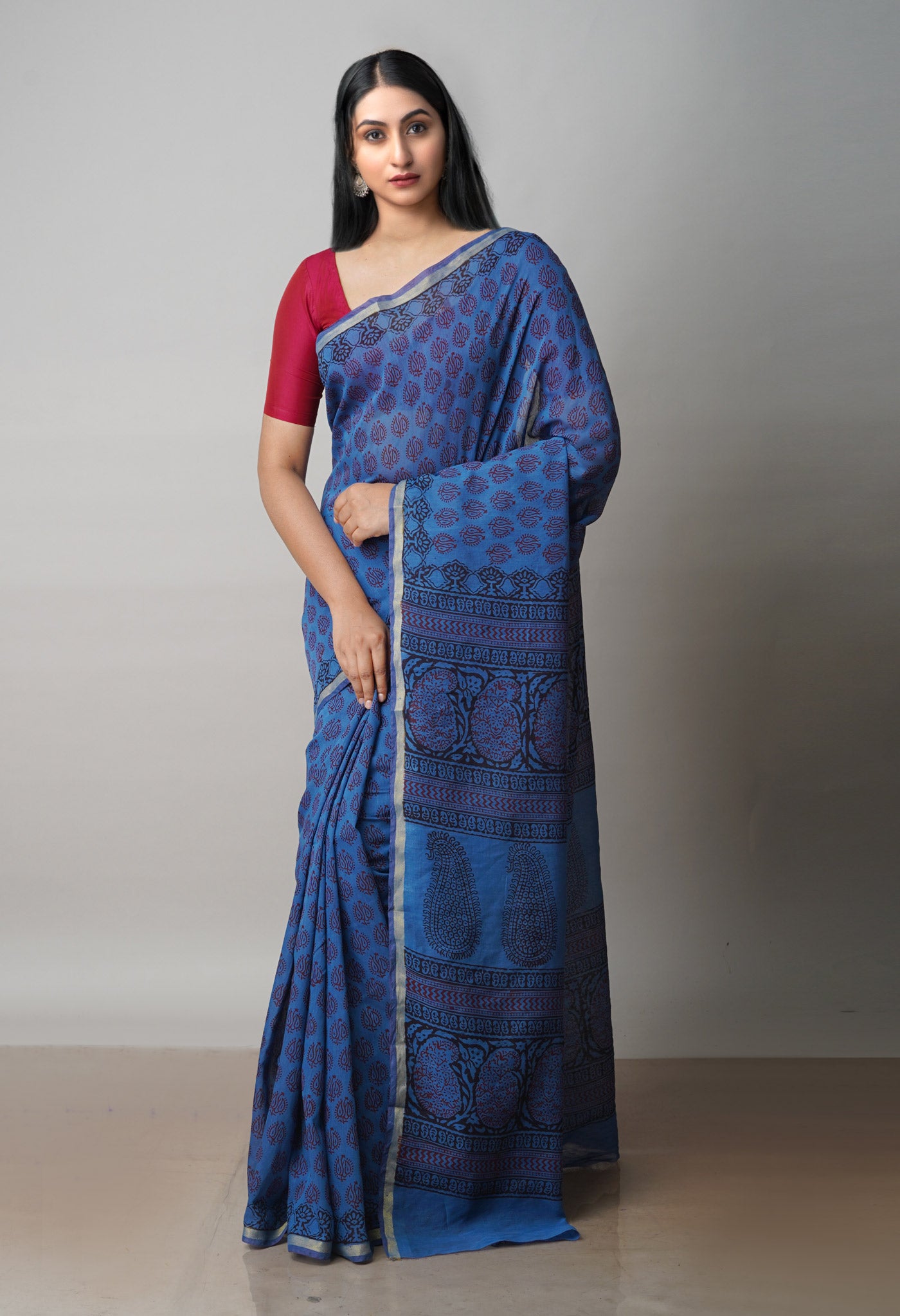 Blue Art Chanderi Bagh Printed Cotton Saree