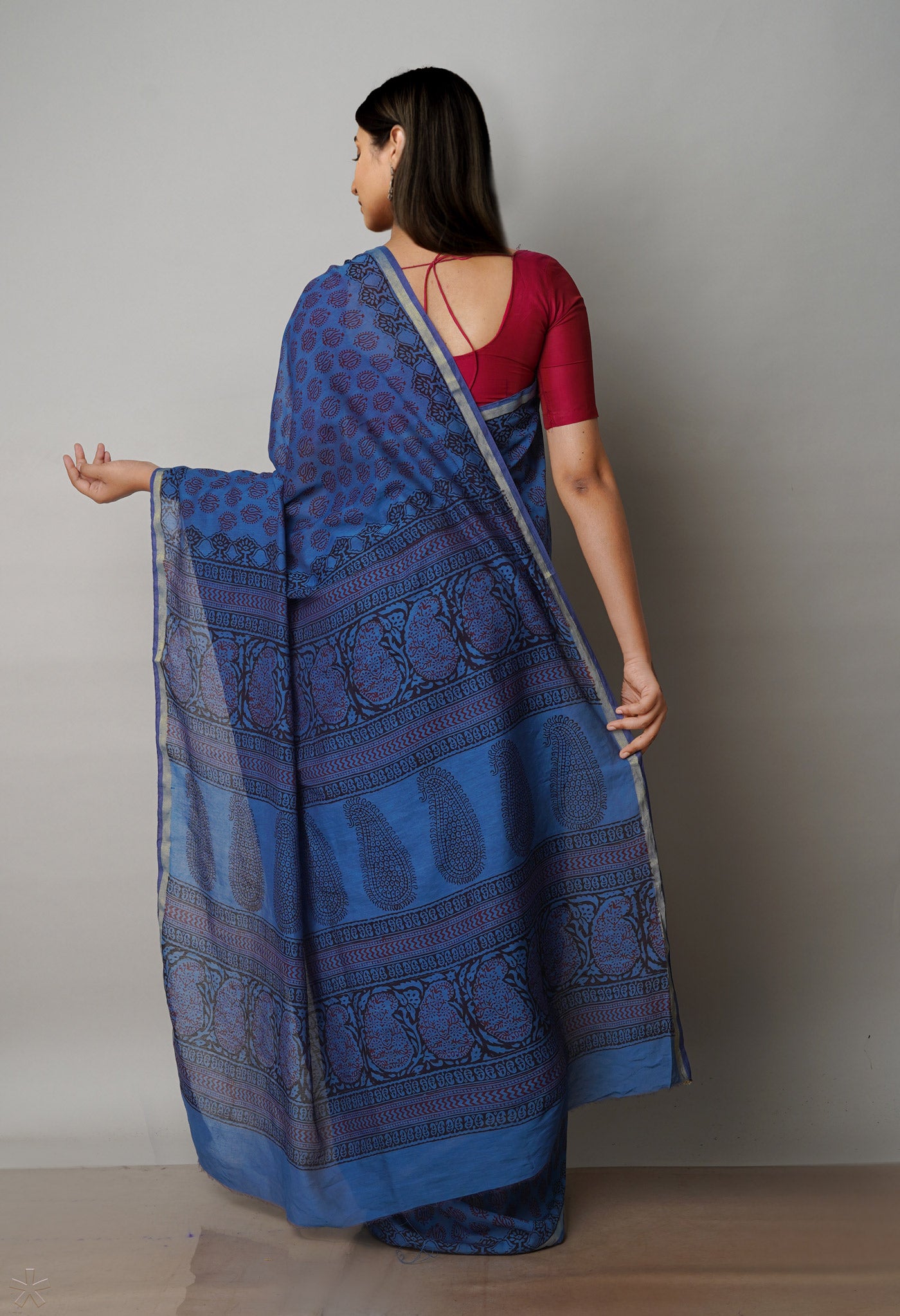 Blue Art Chanderi Bagh Printed Cotton Saree