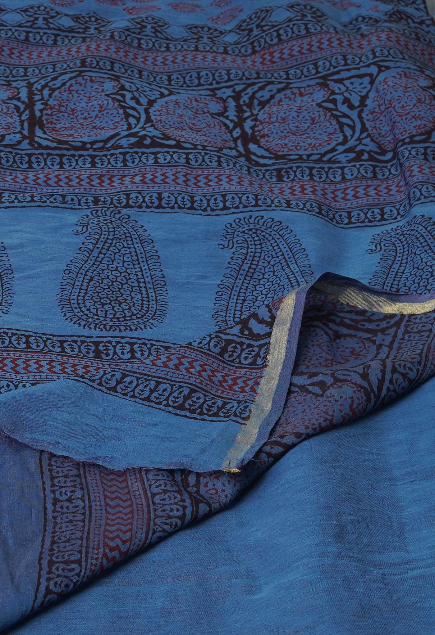 Blue Art Chanderi Bagh Printed Cotton Saree