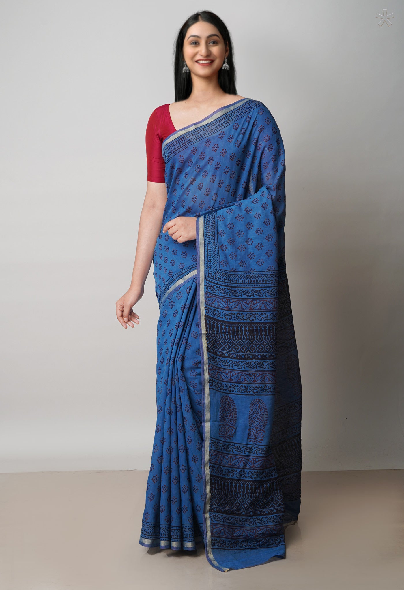Blue Art Chanderi Bagh Printed Cotton Saree