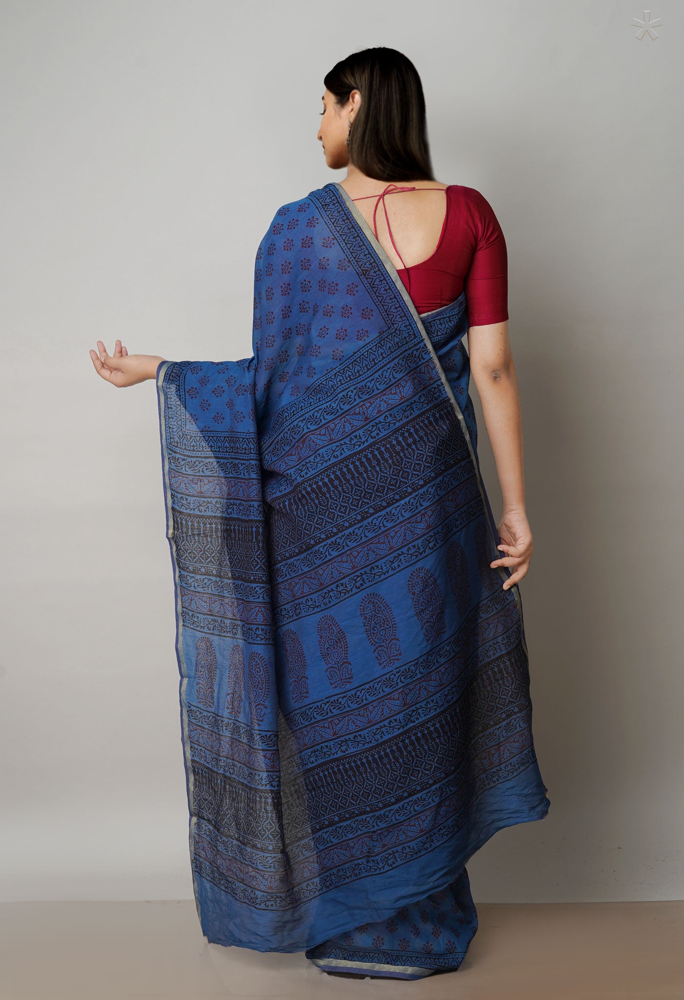 Blue Art Chanderi Bagh Printed Cotton Saree