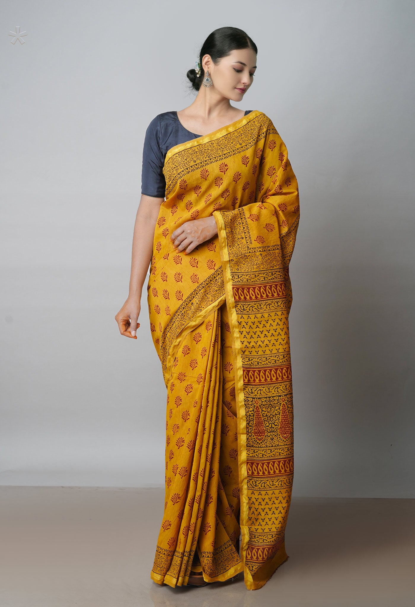Brown Art Chanderi Bagh Printed Cotton Saree
