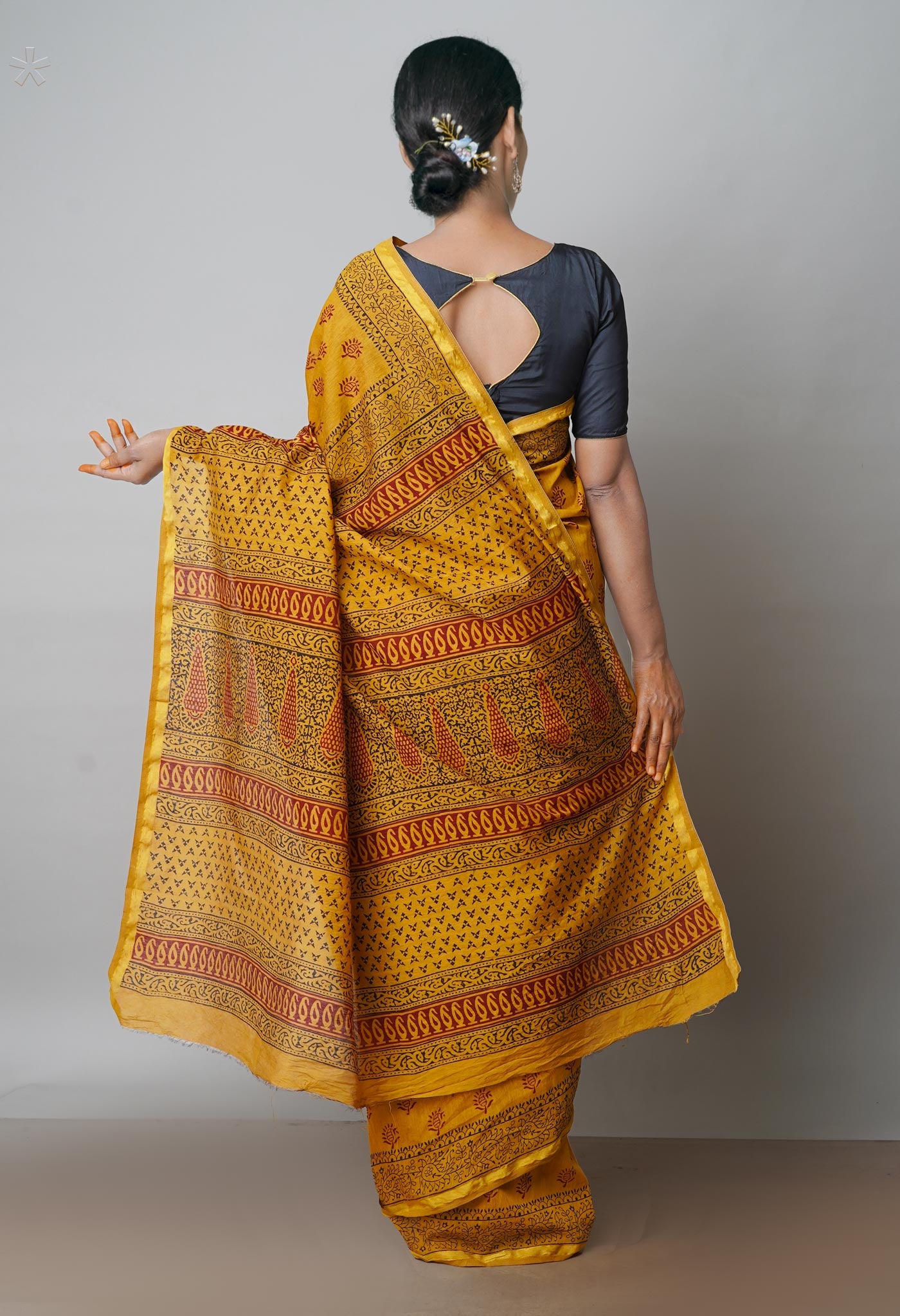 Brown Art Chanderi Bagh Printed Cotton Saree