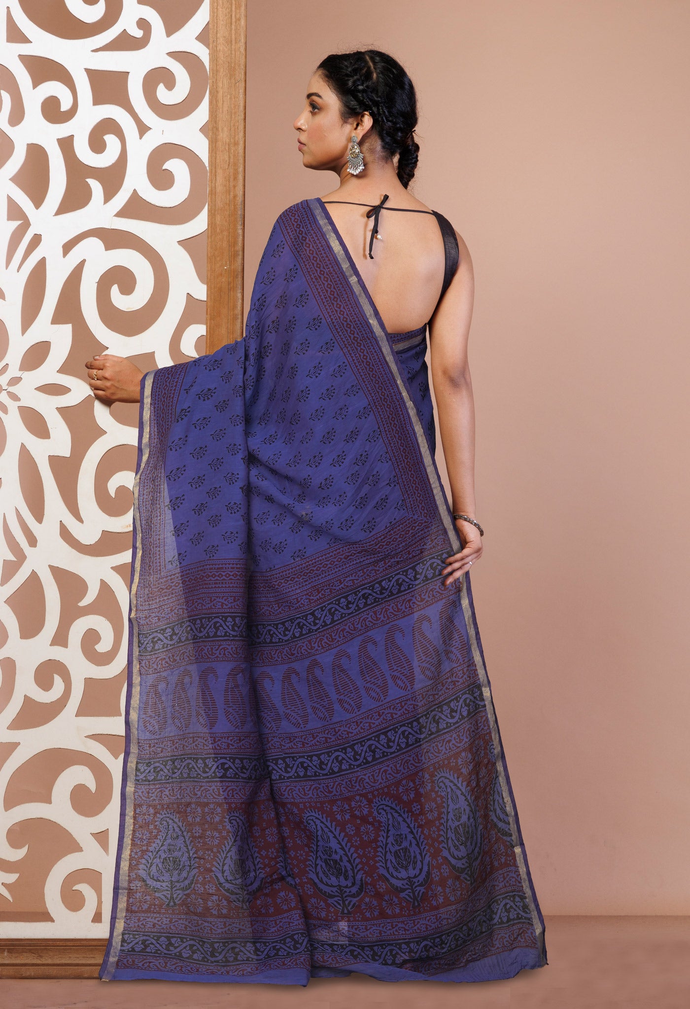 Blue Art Chanderi Bagh Printed Cotton Saree-UNM72035