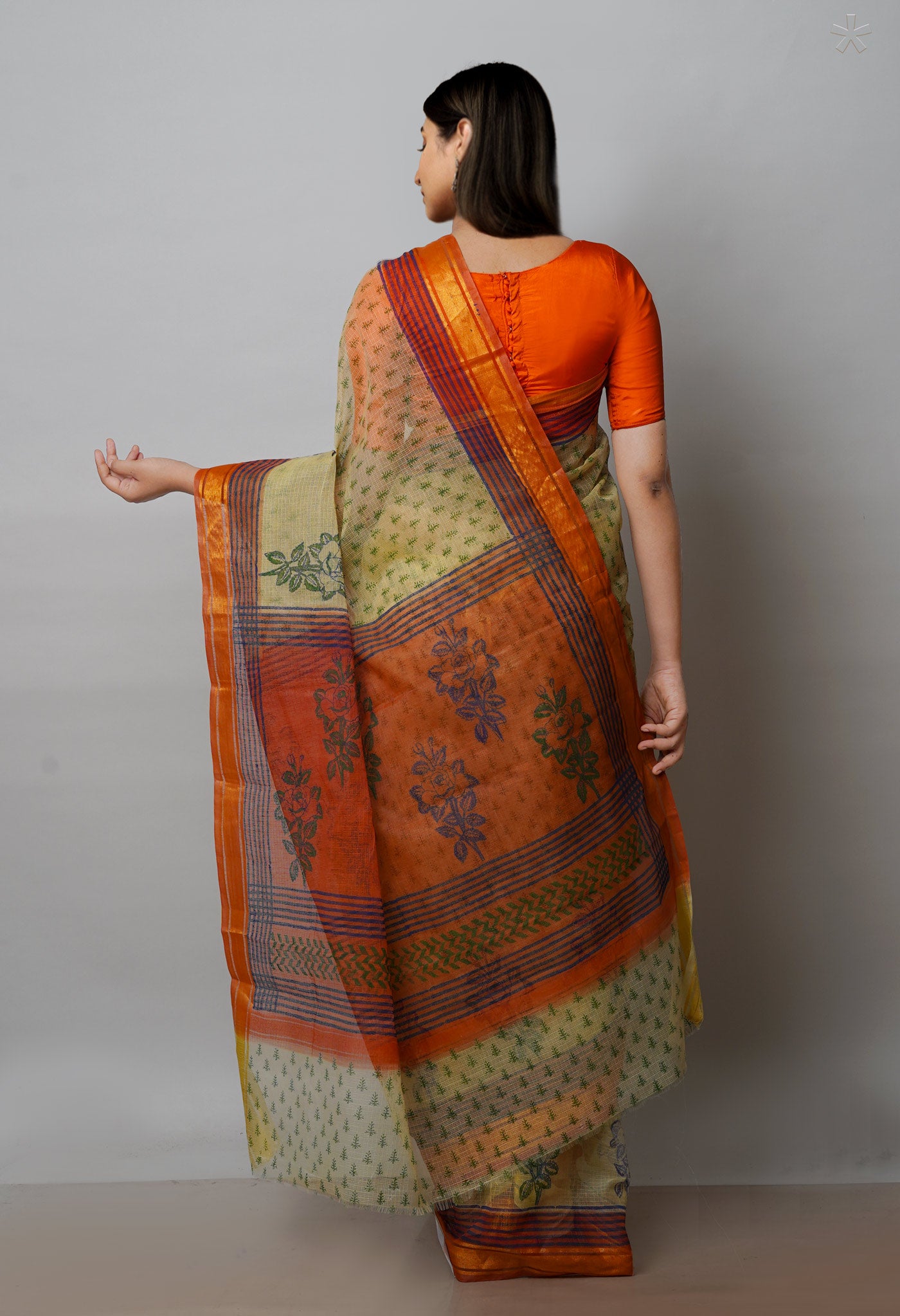 Beige Pure  Block Printed Kota Cotton Saree-UNM72047