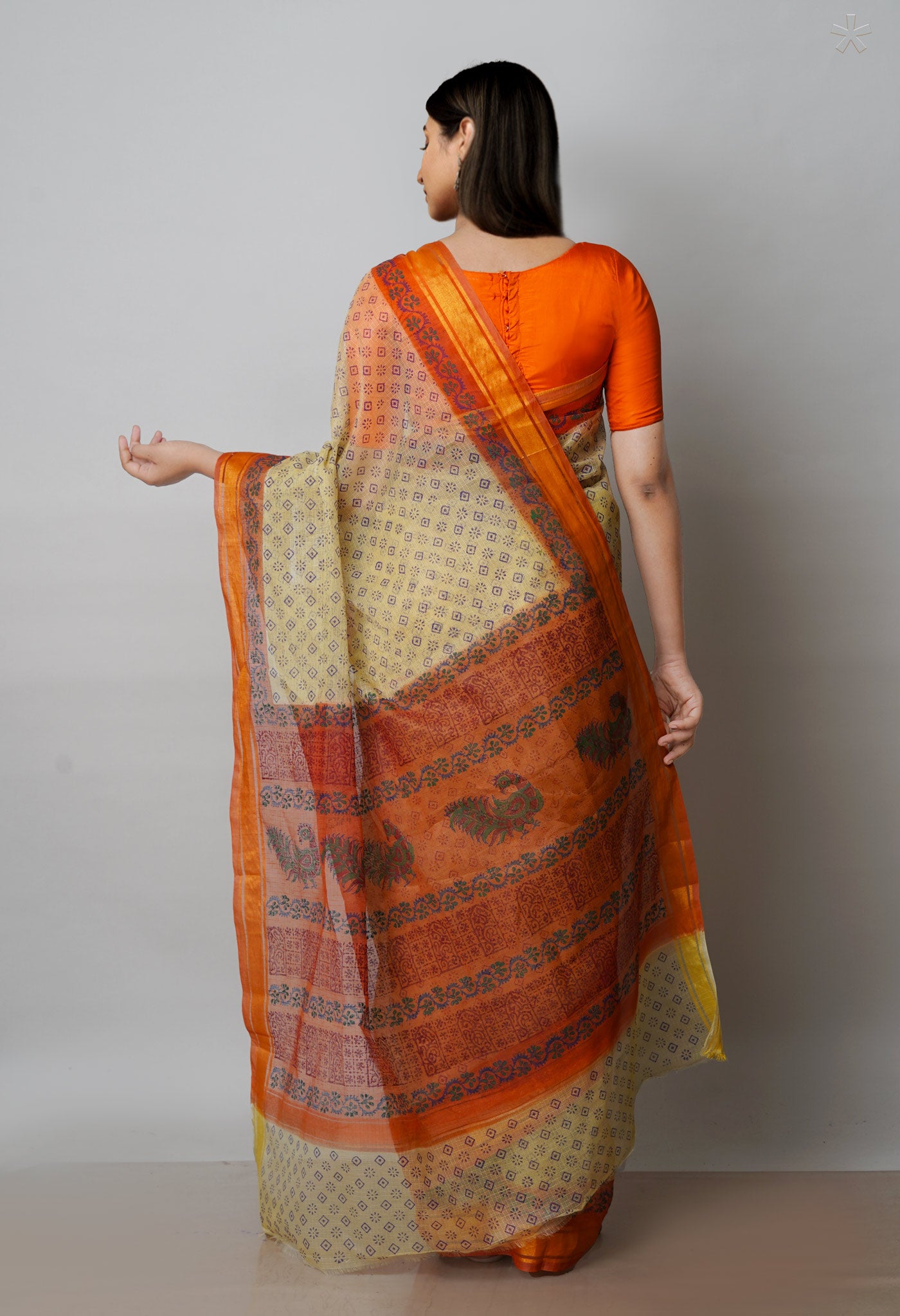 Beige Pure  Block Printed Kota Cotton Saree-UNM72050