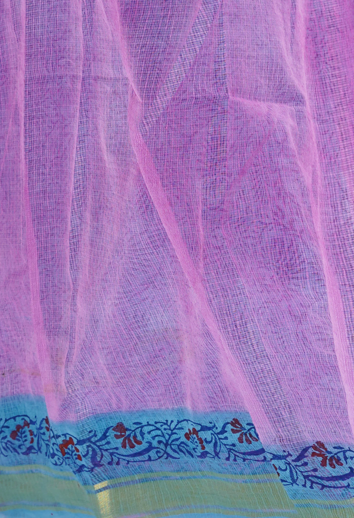 Blue Pure Block Printed Kota Cotton Saree-UNM72053