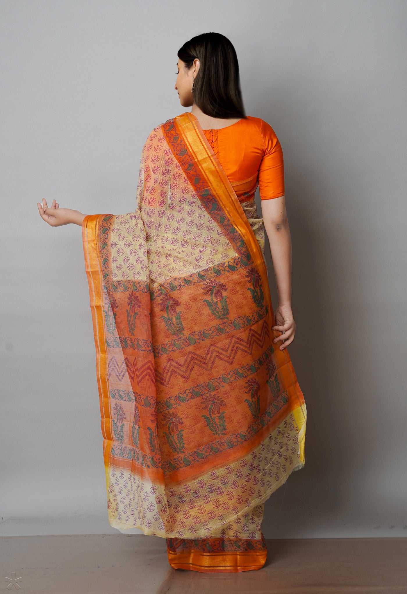 Beige Pure  Block Printed Kota Cotton Saree-UNM72068