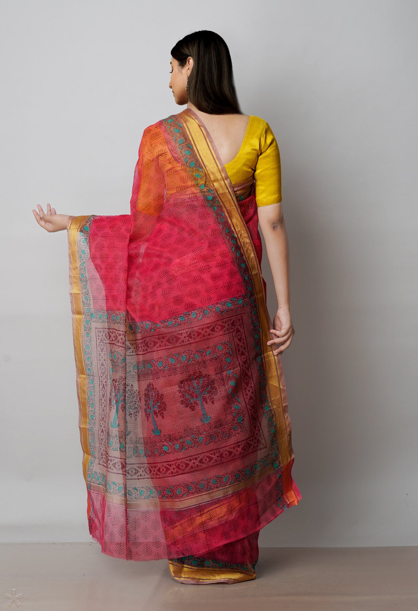 Red Pure Block Printed Kota Cotton Saree-UNM72076