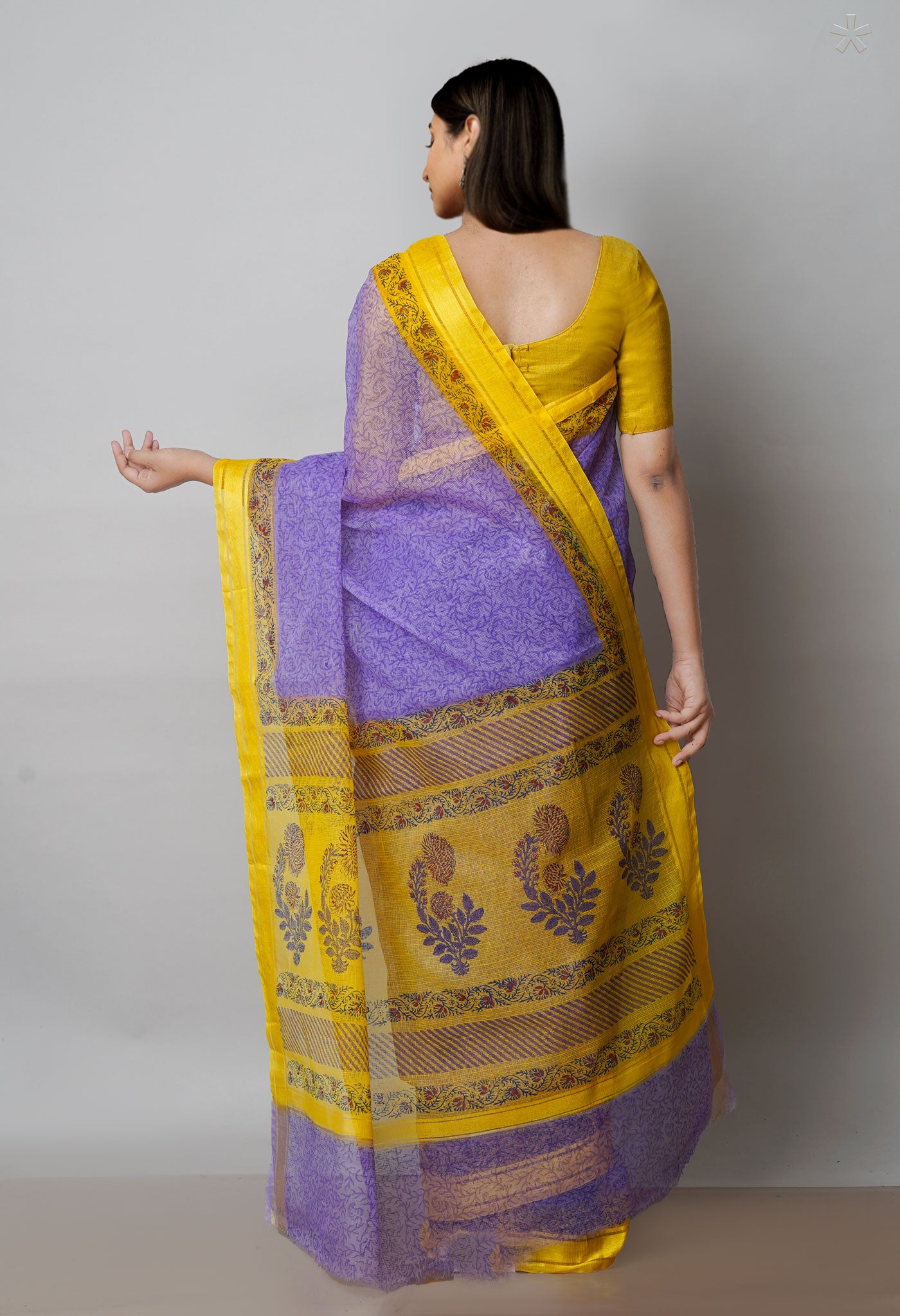 Violet Pure Block Printed Kota Cotton Saree-UNM72091